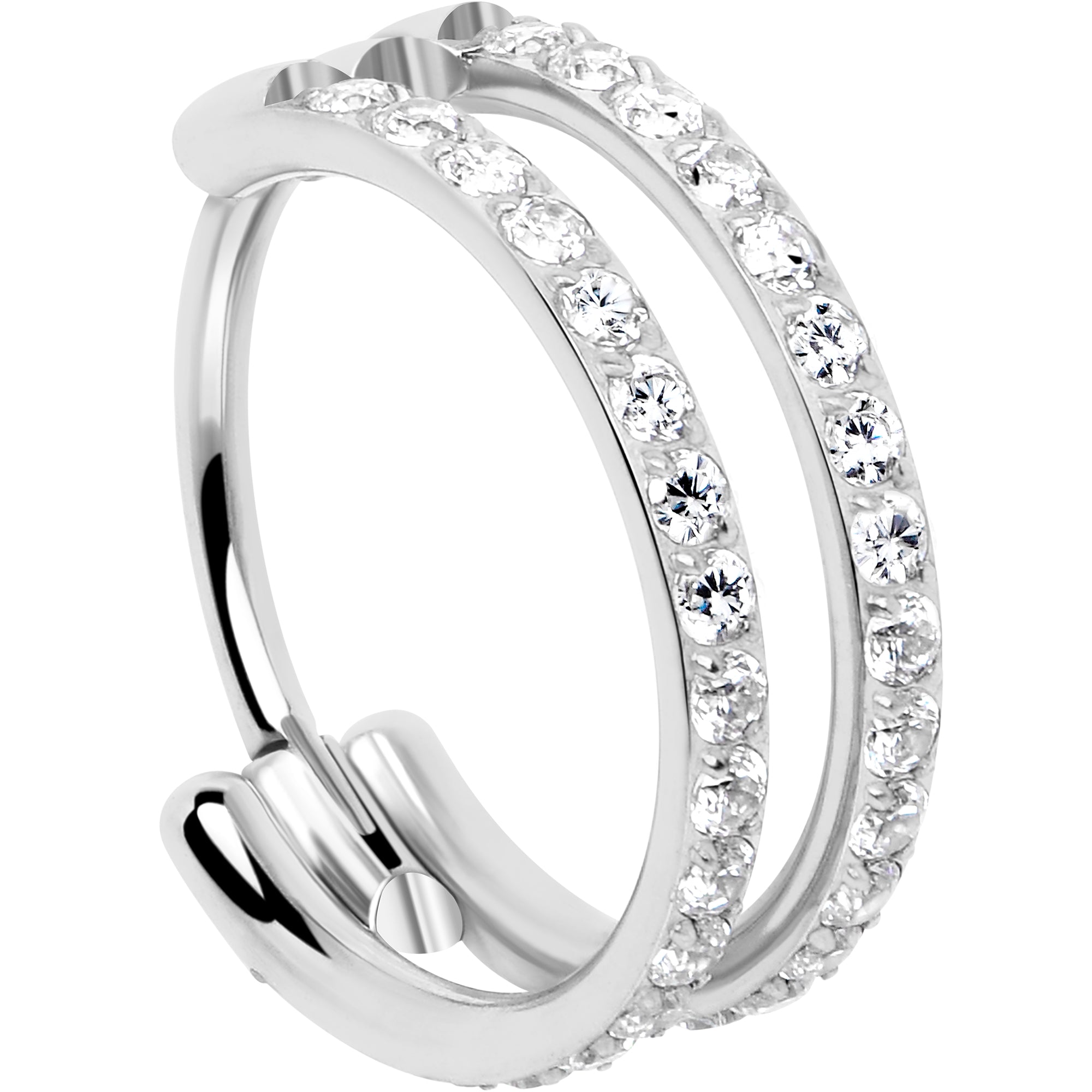 BodyCandy 20G Double Row Micro Gem Implant Grade Titanium Hinged Double Hoop Nose Ring — detail close-up