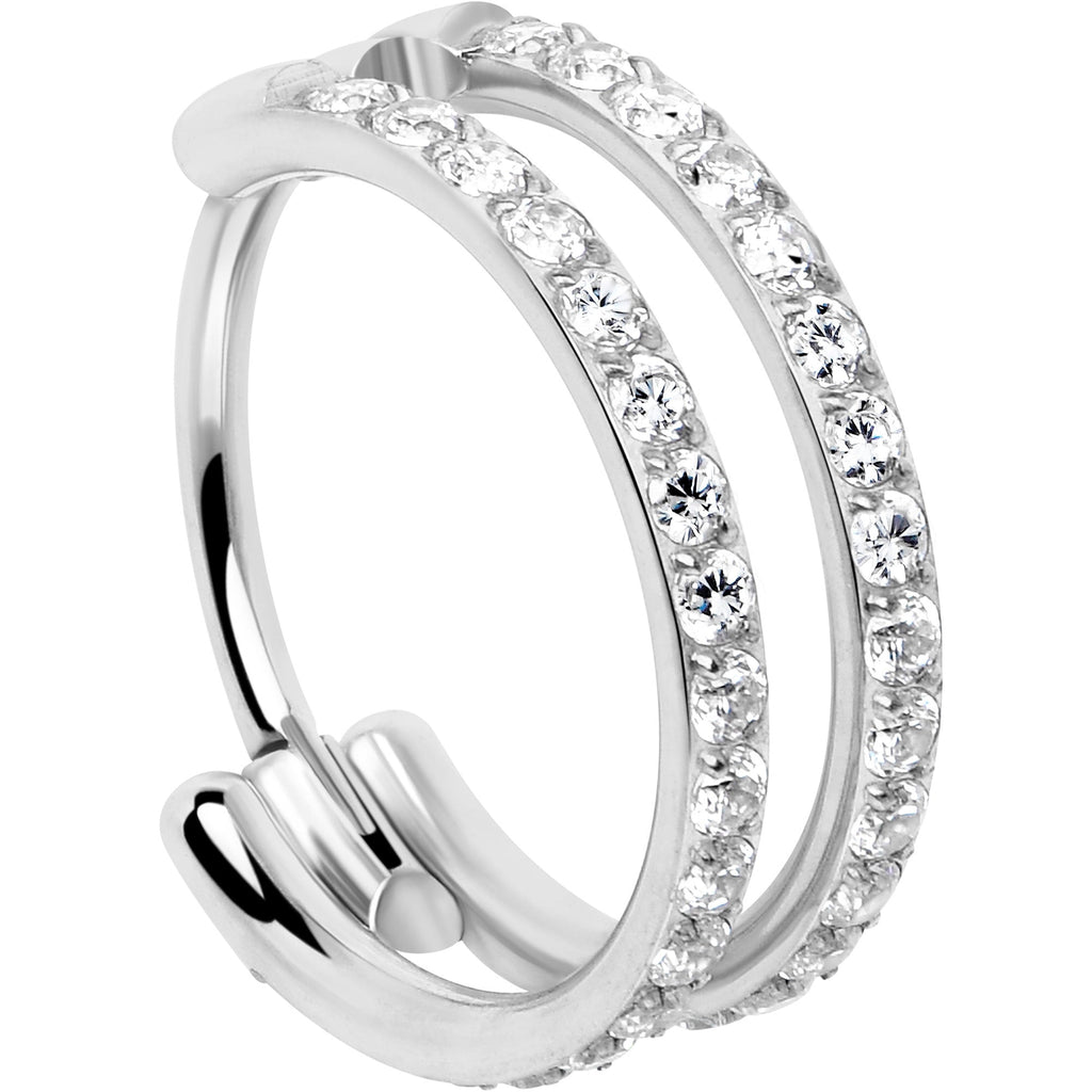 BodyCandy 20G Double Row Micro Gem Implant Grade Titanium Hinged Double Hoop Nose Ring — detail close-up
