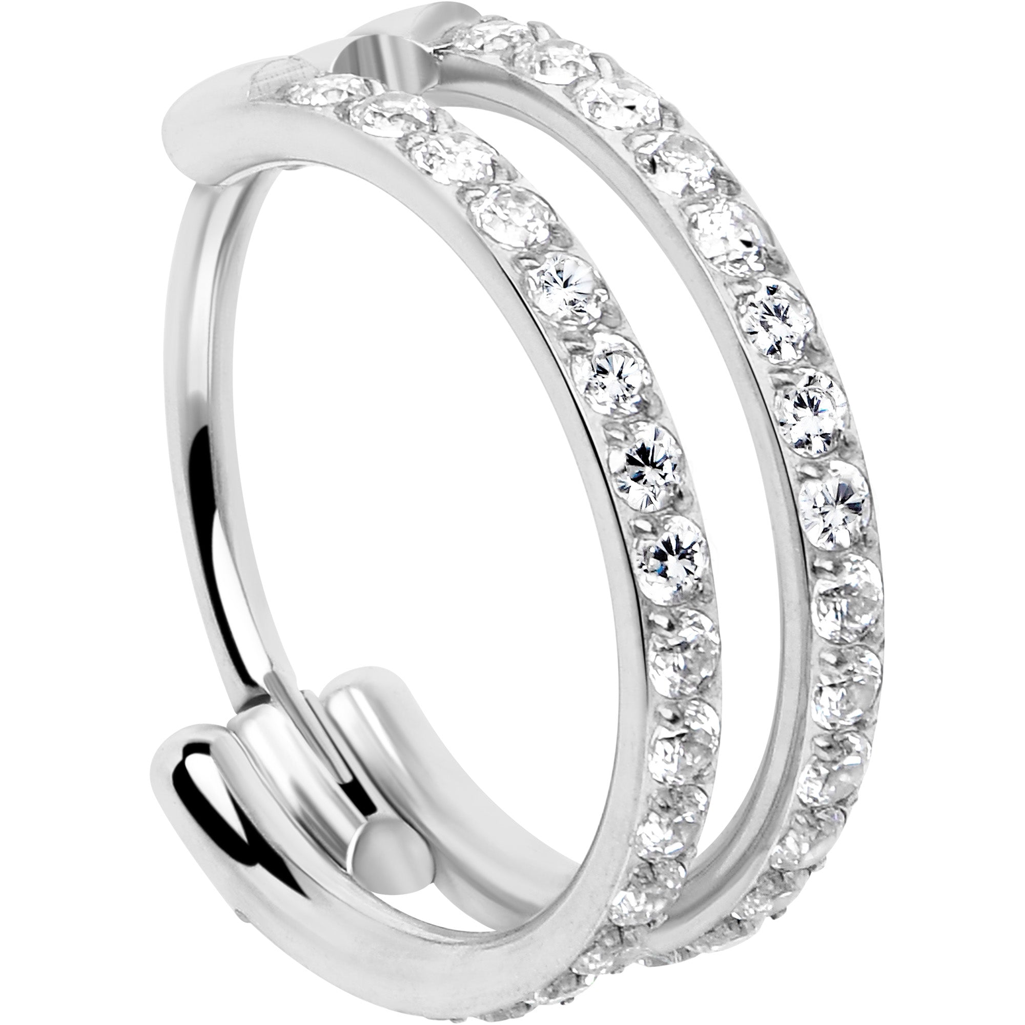 BodyCandy 20G Double Row Micro Gem Implant Grade Titanium Hinged Double Hoop Nose Ring — detail close-up