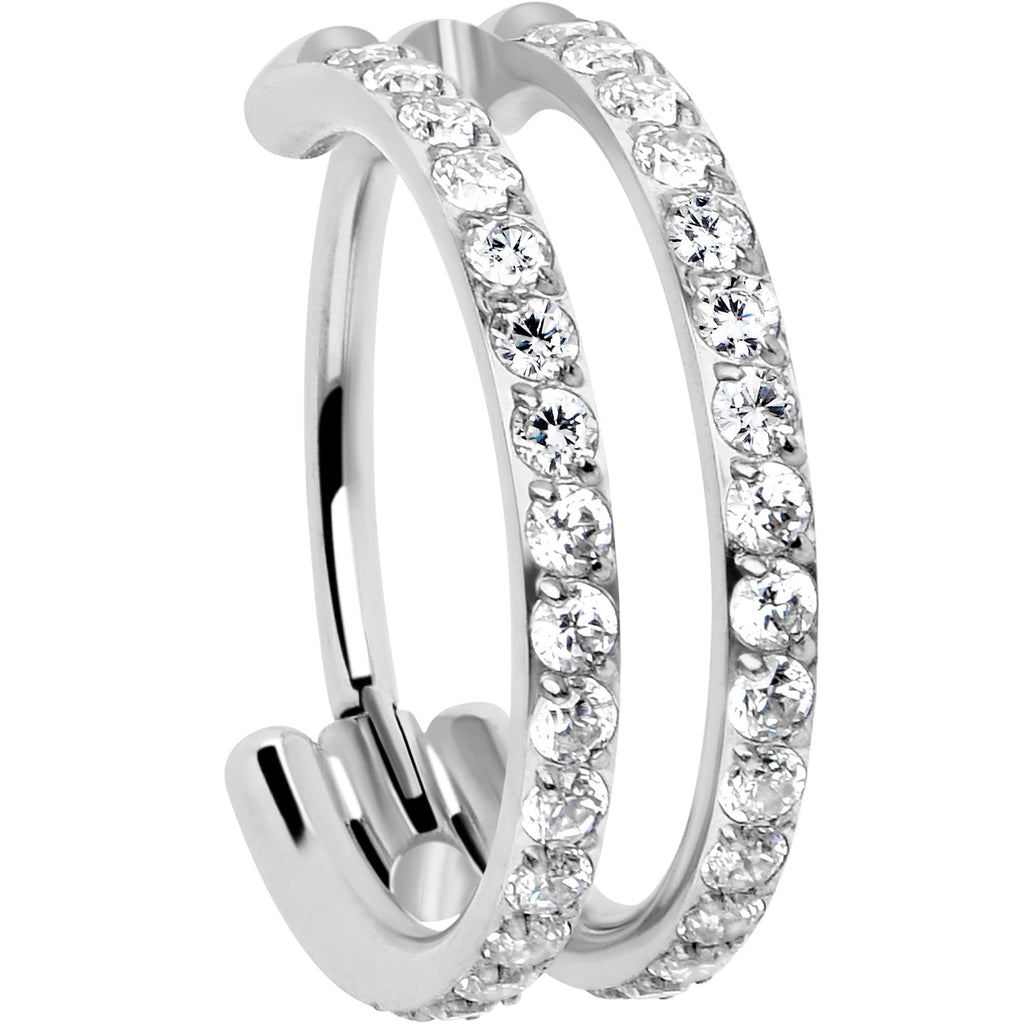 BodyCandy 20G Double Row Micro Gem Implant Grade Titanium Hinged Double Hoop Nose Ring — lifestyle context