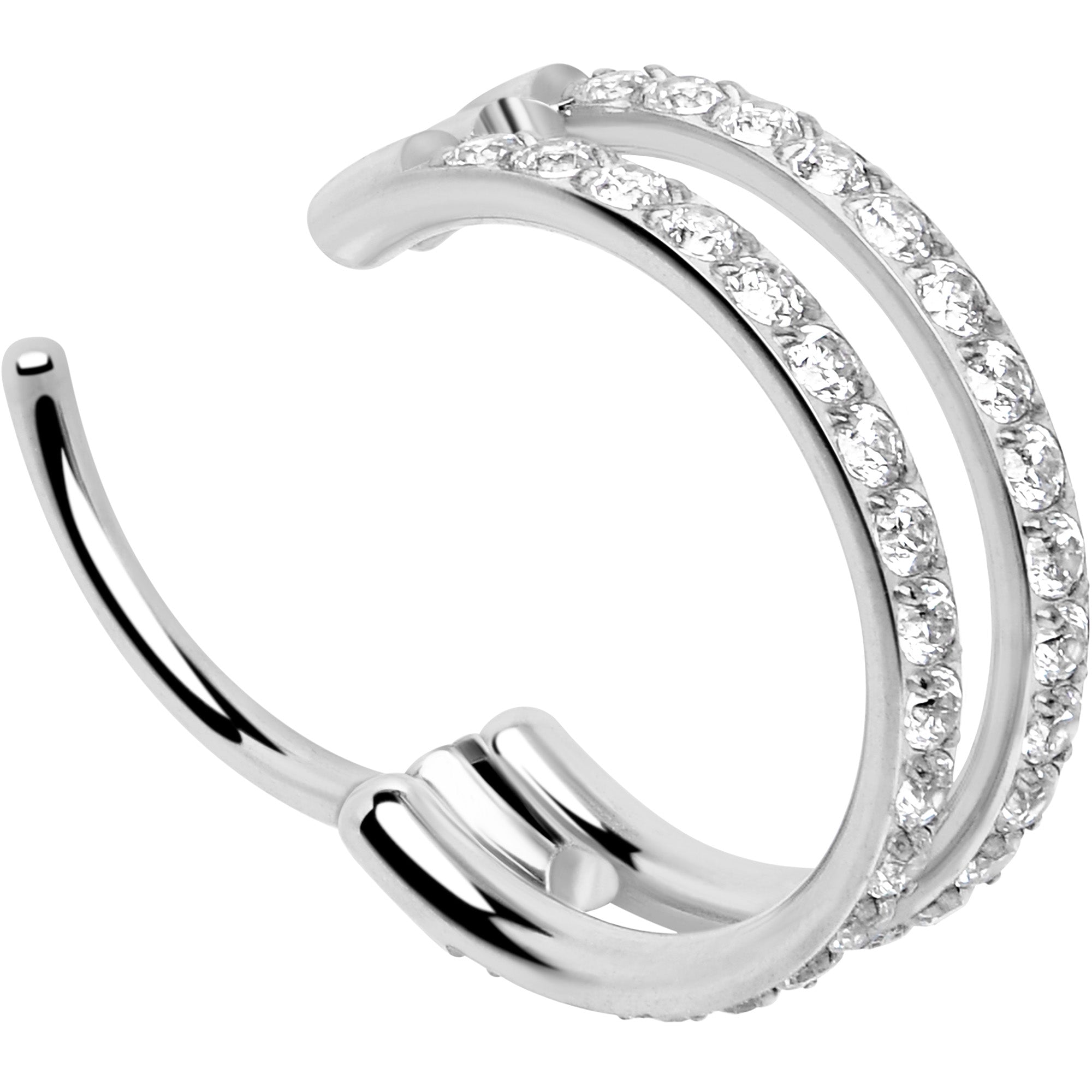 BodyCandy 20G Double Row Micro Gem Implant Grade Titanium Hinged Double Hoop Nose Ring — alternative angle