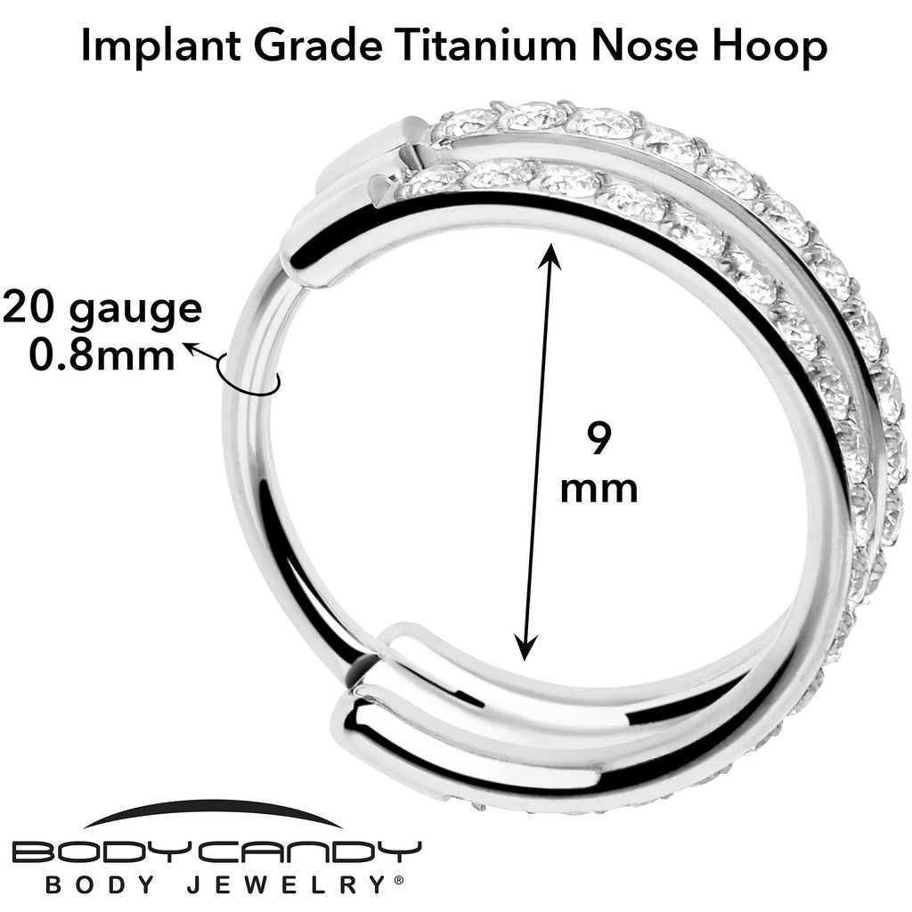 BodyCandy 20G Double Row Micro Gem Implant Grade Titanium Hinged Double Hoop Nose Ring — in-use photo