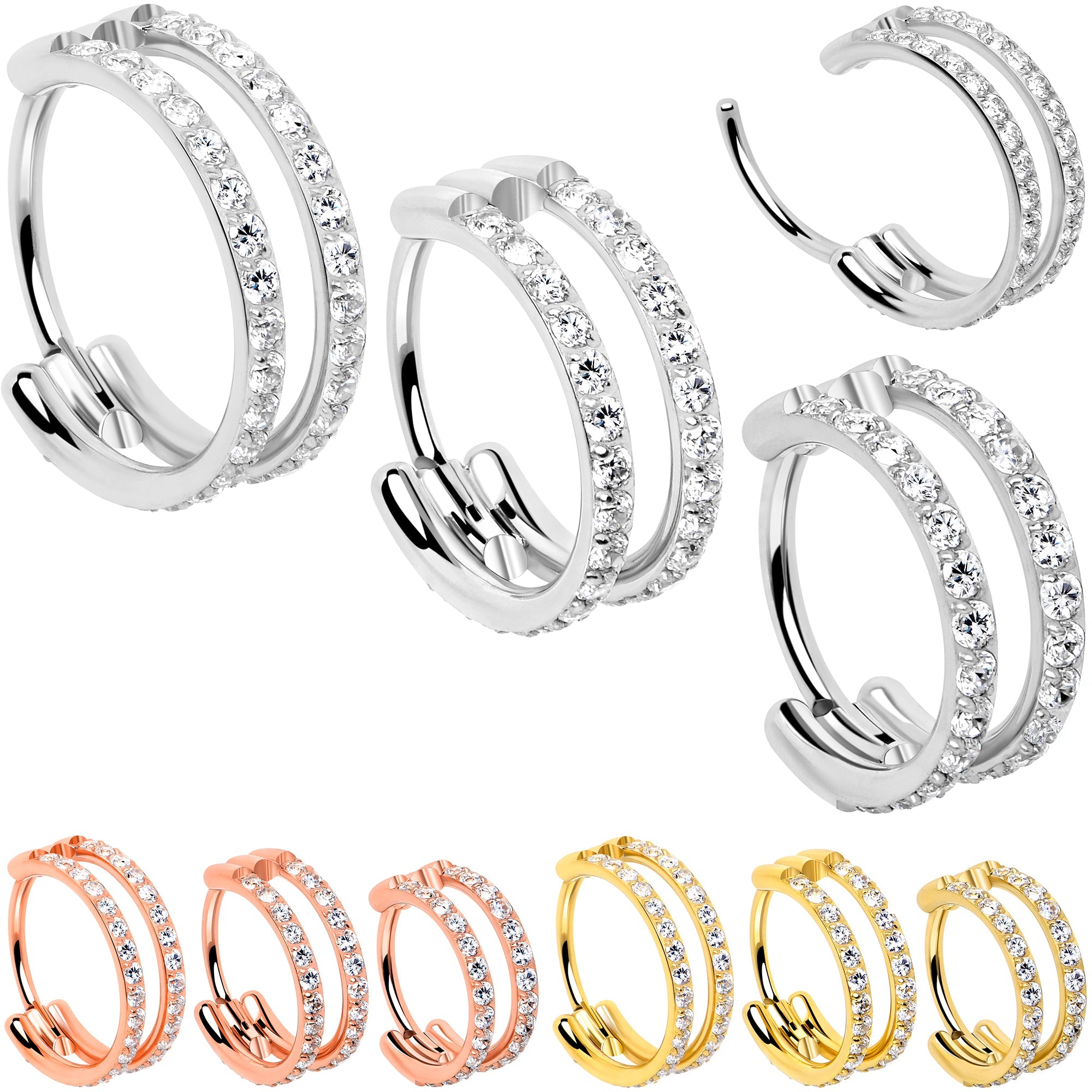 BodyCandy 20G Double Row Micro Gem Implant Grade Titanium Hinged Double Hoop Nose Ring — main product shot