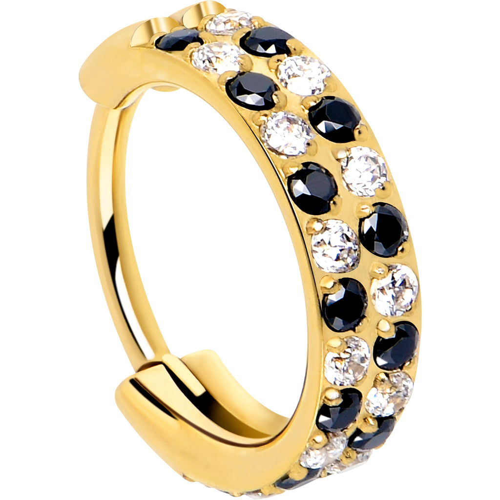 BodyCandy 20G CZ Double Row Checkerboard Implant Grade Titanium Nose Hoop — detail close-up