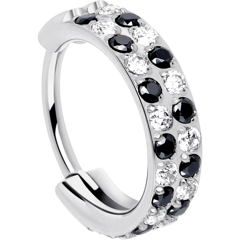 BodyCandy 20G CZ Double Row Checkerboard Implant Grade Titanium Nose Hoop — fabric or material detail