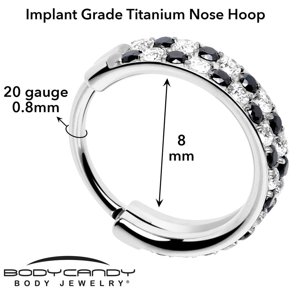 BodyCandy 20G CZ Double Row Checkerboard Implant Grade Titanium Nose Hoop — comparison shot