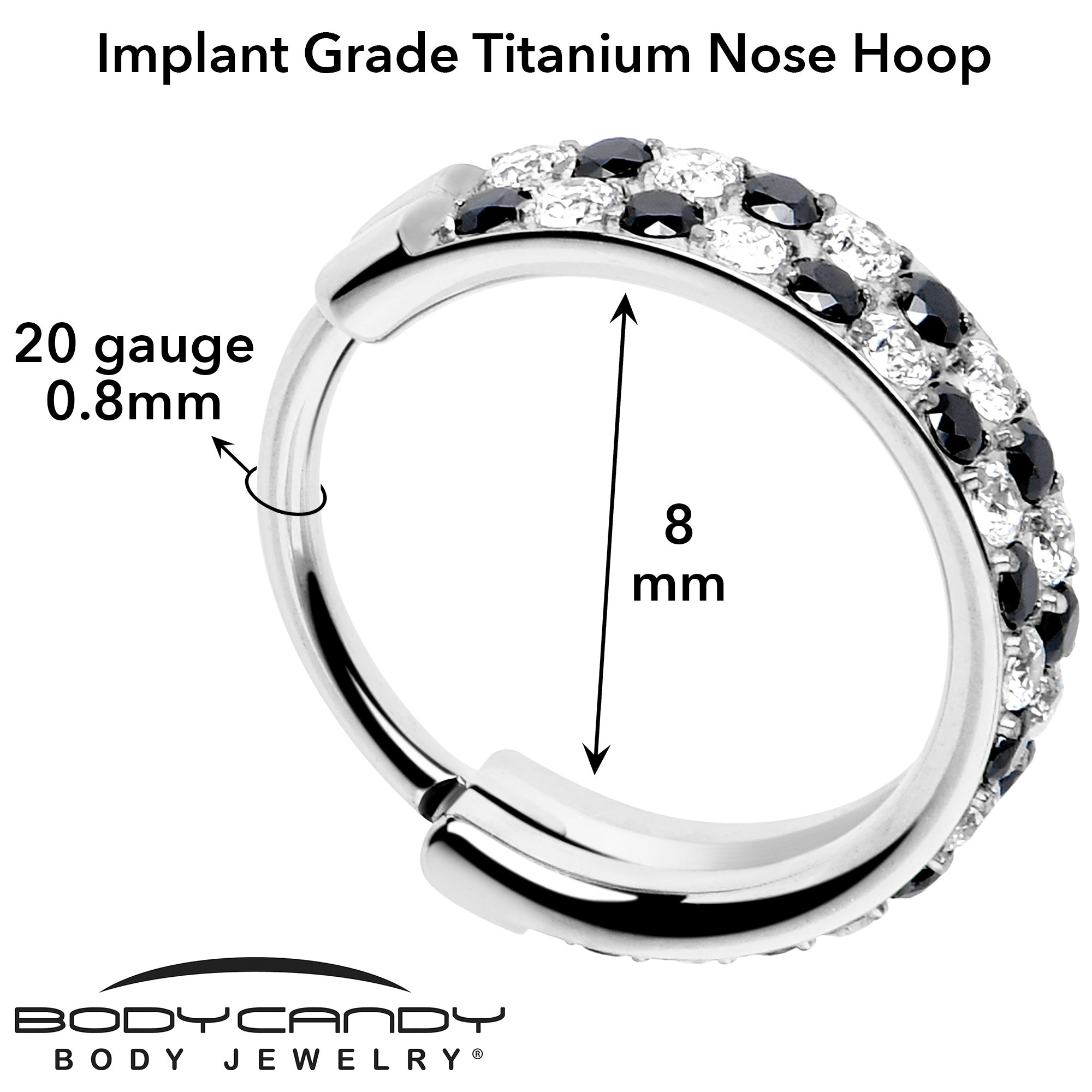 BodyCandy 20G CZ Double Row Checkerboard Implant Grade Titanium Nose Hoop — comparison shot
