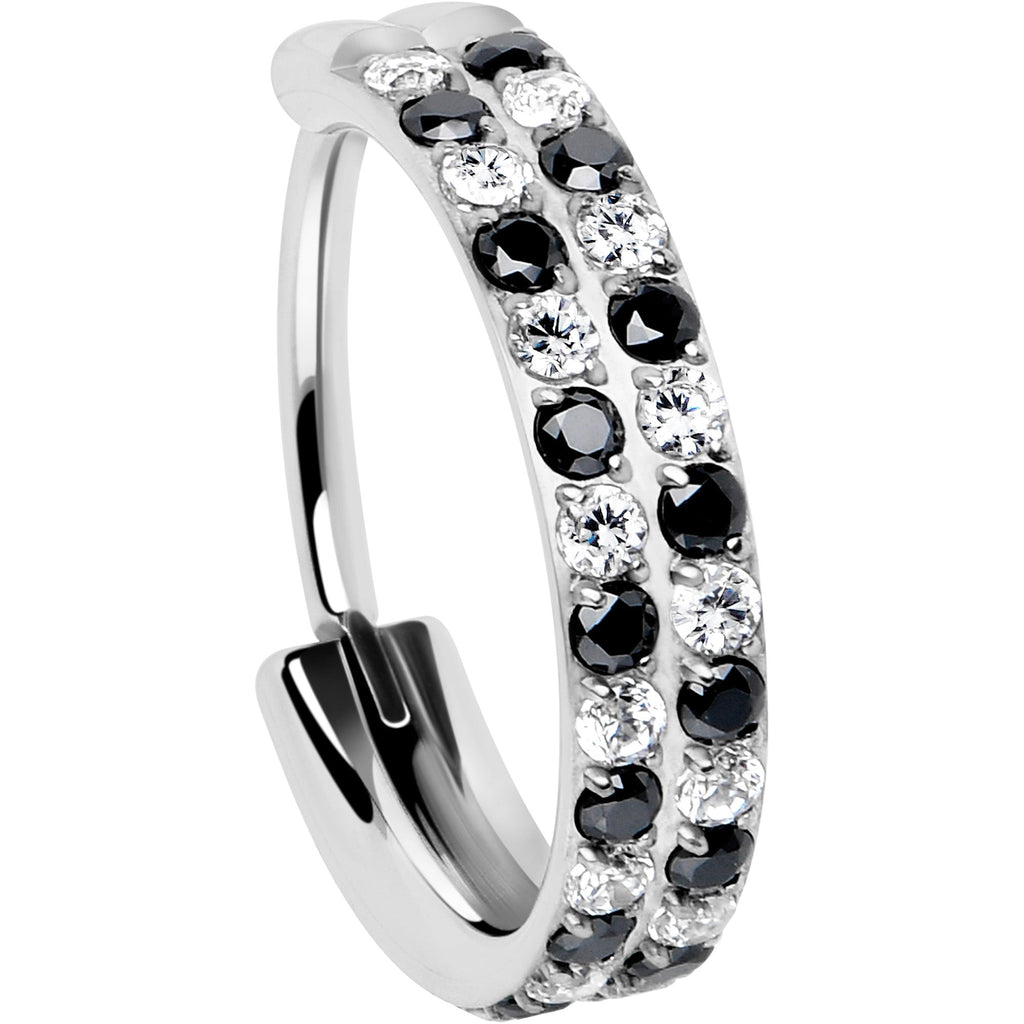 BodyCandy 20G CZ Double Row Checkerboard Implant Grade Titanium Nose Hoop — back view