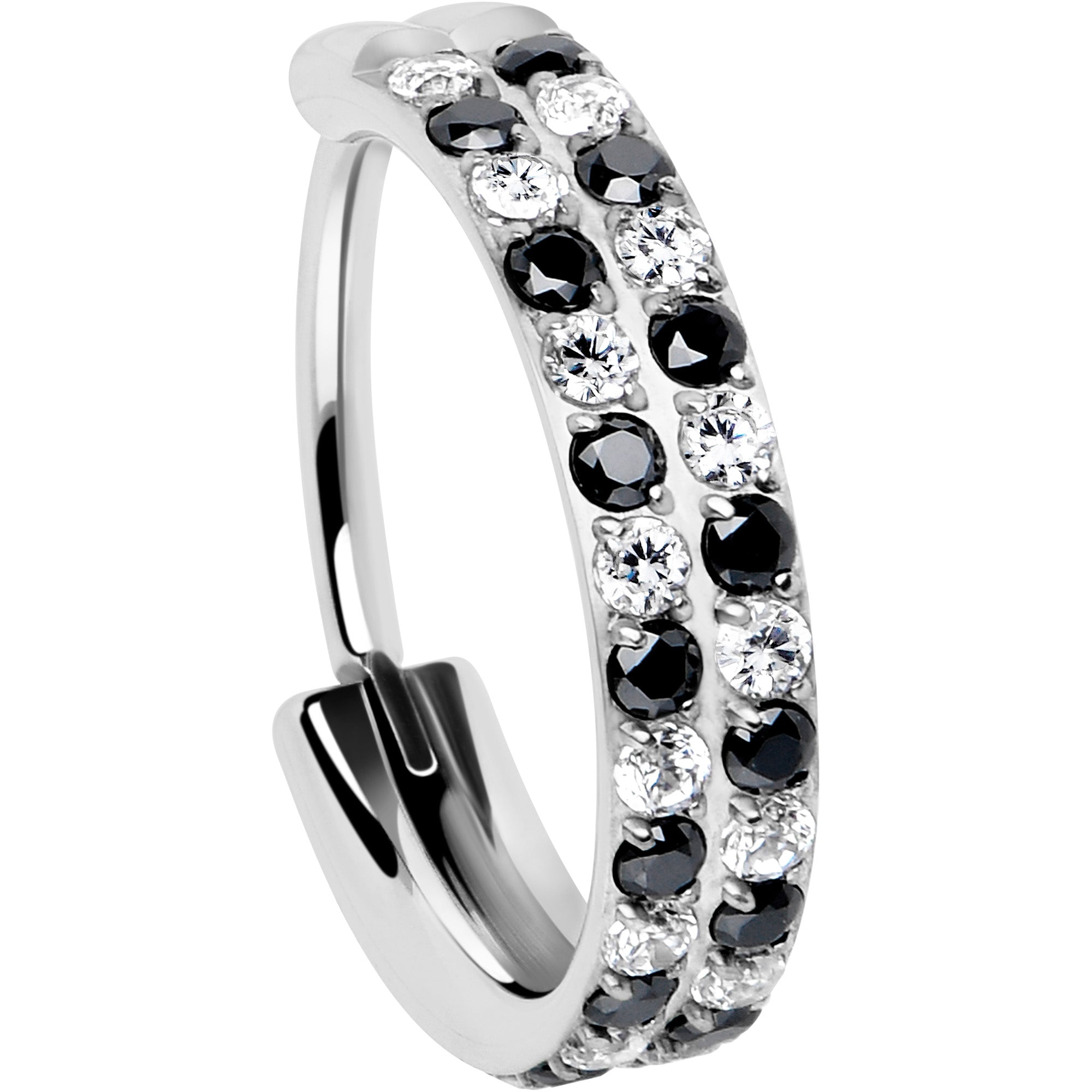 BodyCandy 20G CZ Double Row Checkerboard Implant Grade Titanium Nose Hoop — back view