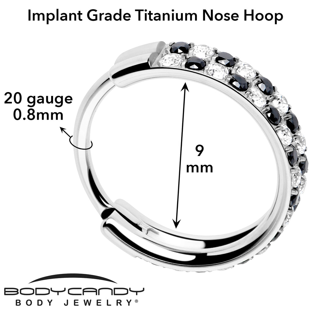 BodyCandy 20G CZ Double Row Checkerboard Implant Grade Titanium Nose Hoop — color detail