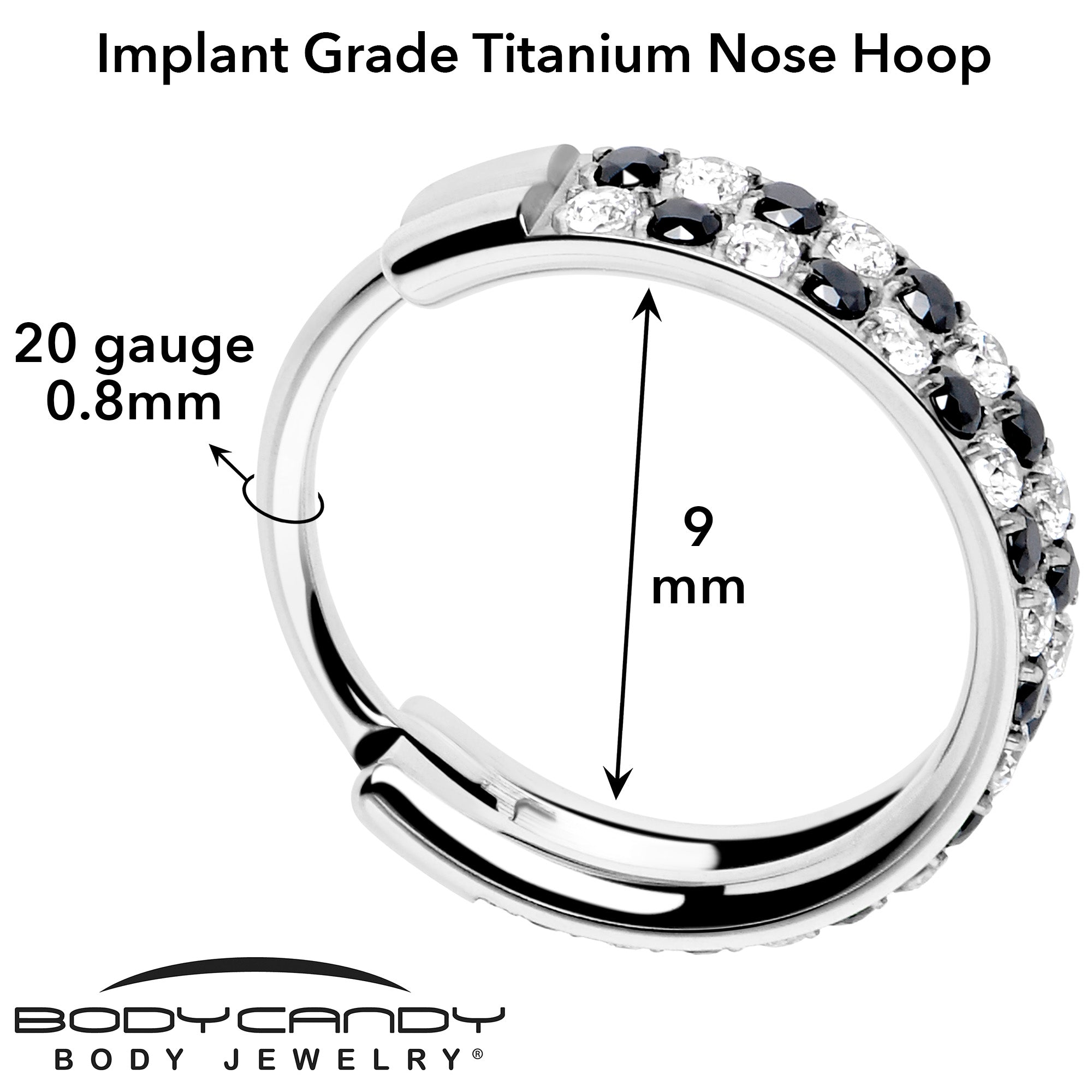 BodyCandy 20G CZ Double Row Checkerboard Implant Grade Titanium Nose Hoop — color detail