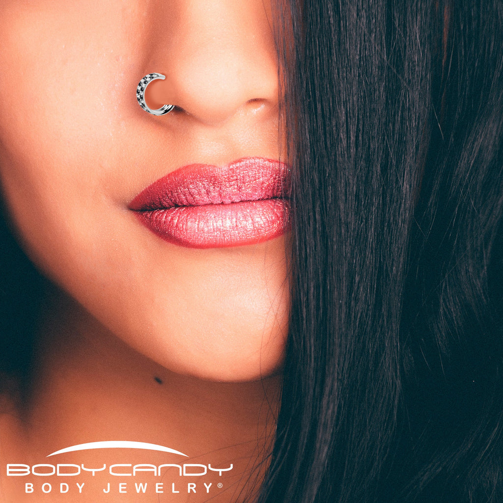 BodyCandy 20G CZ Double Row Checkerboard Implant Grade Titanium Nose Hoop — side view