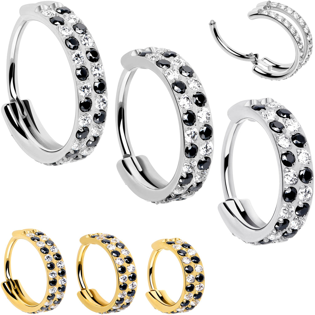 BodyCandy 20G CZ Double Row Checkerboard Implant Grade Titanium Nose Hoop — main product shot