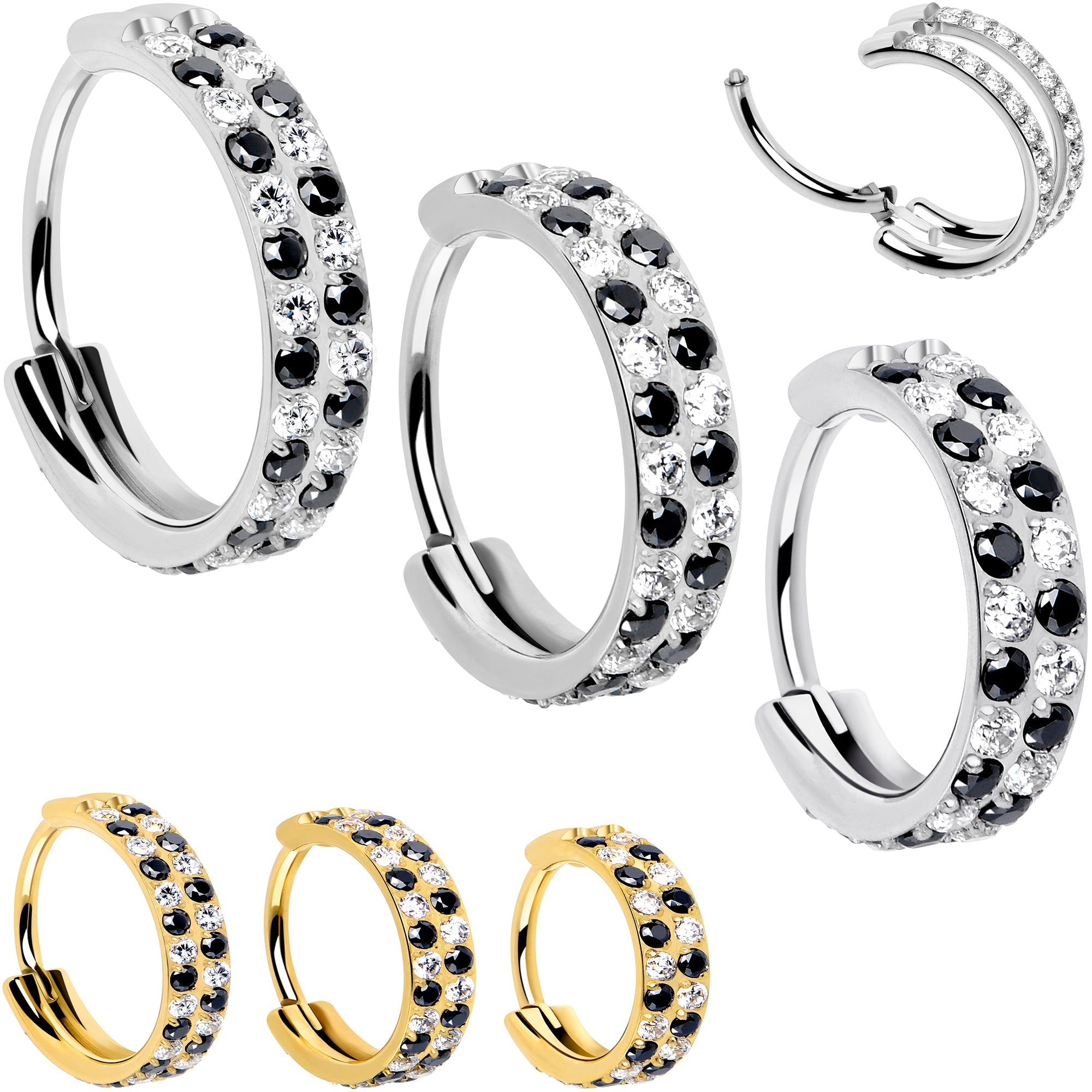 BodyCandy 20G CZ Double Row Checkerboard Implant Grade Titanium Nose Hoop — main product shot