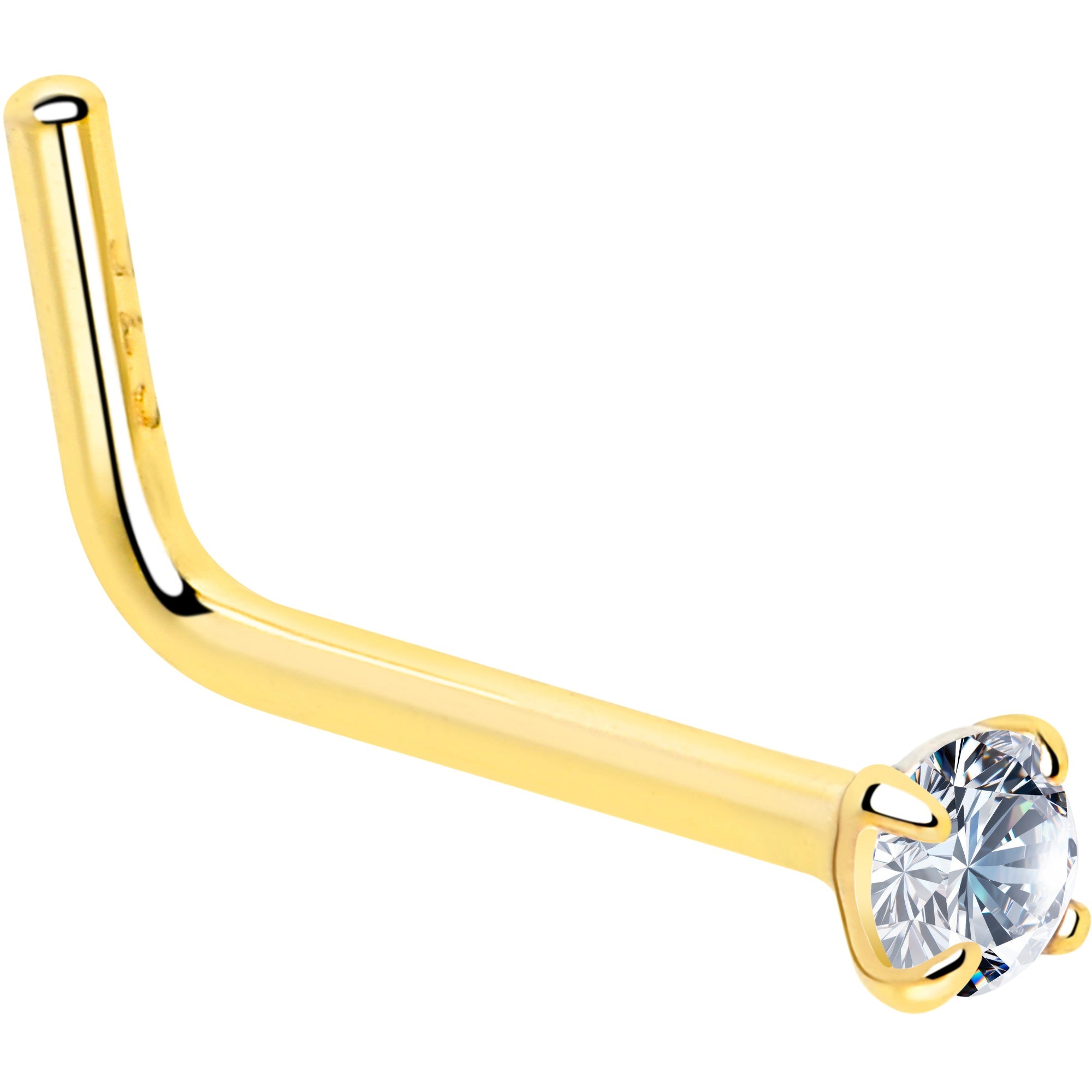 BodyCandy 20G Gold Plated 925 Sterling Silver 2mm CZ L-Shape Nose Ring — size reference