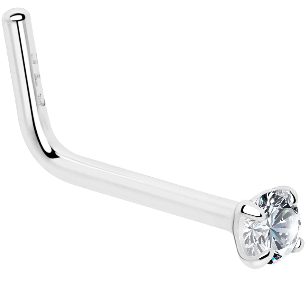 BodyCandy 20G Gold Plated 925 Sterling Silver 2mm CZ L-Shape Nose Ring — color detail