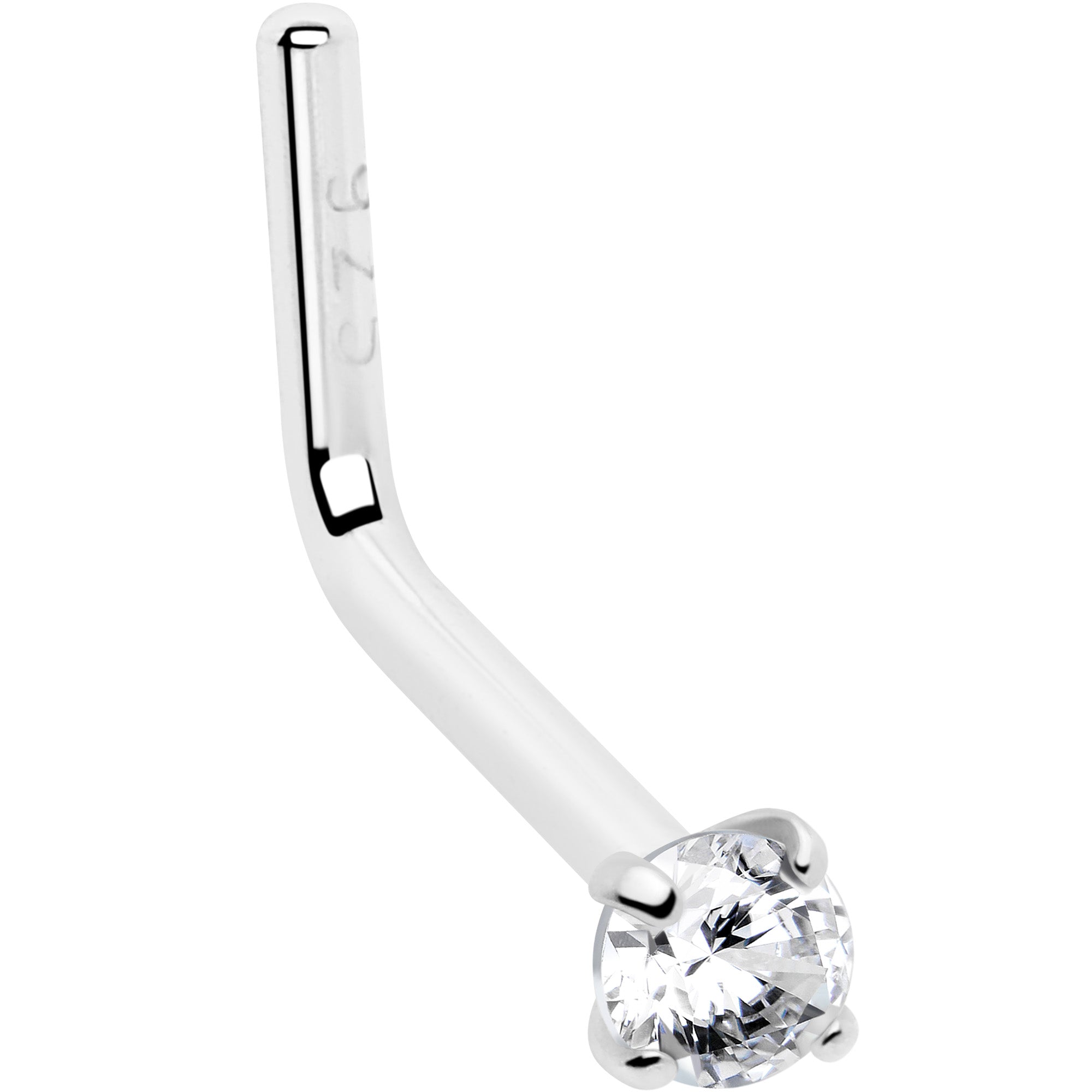 BodyCandy 20G Gold Plated 925 Sterling Silver 2mm CZ L-Shape Nose Ring — side view