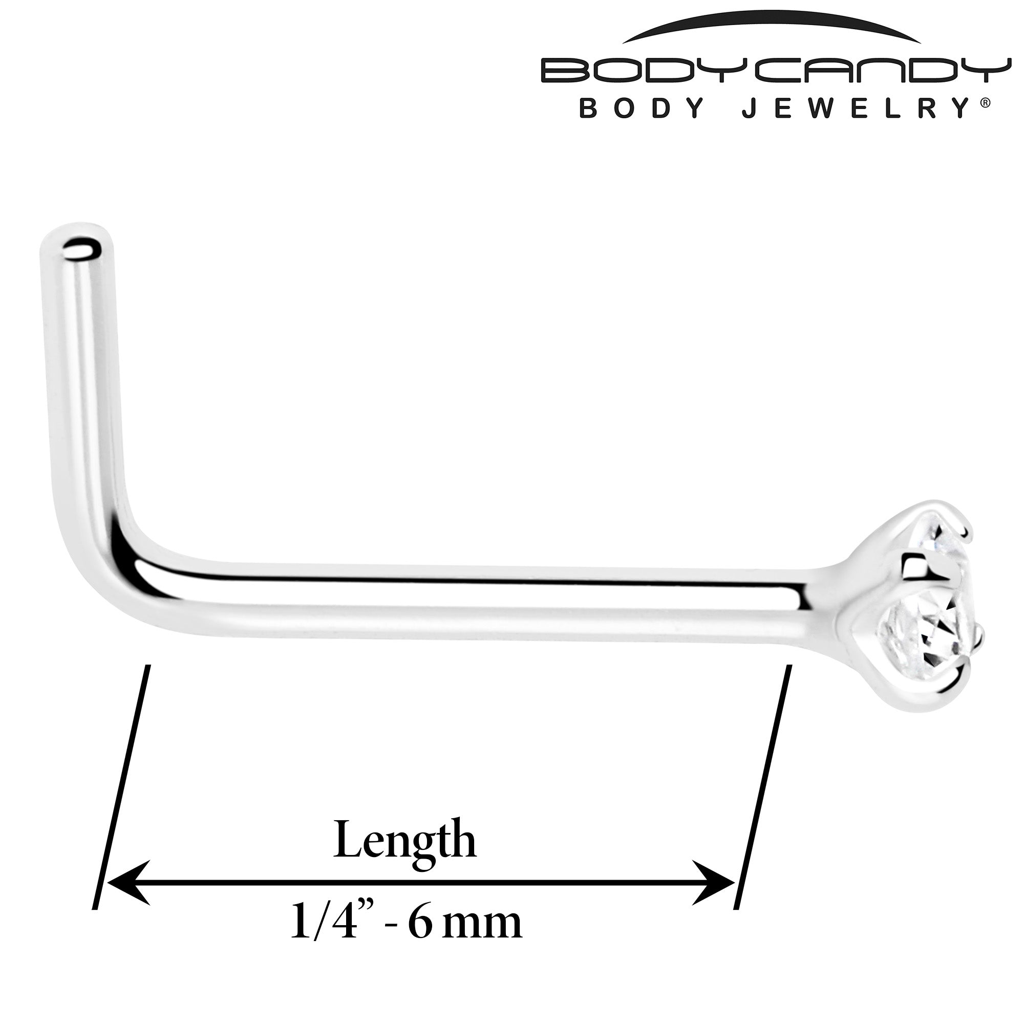 BodyCandy 20G Gold Plated 925 Sterling Silver 2mm CZ L-Shape Nose Ring — back view