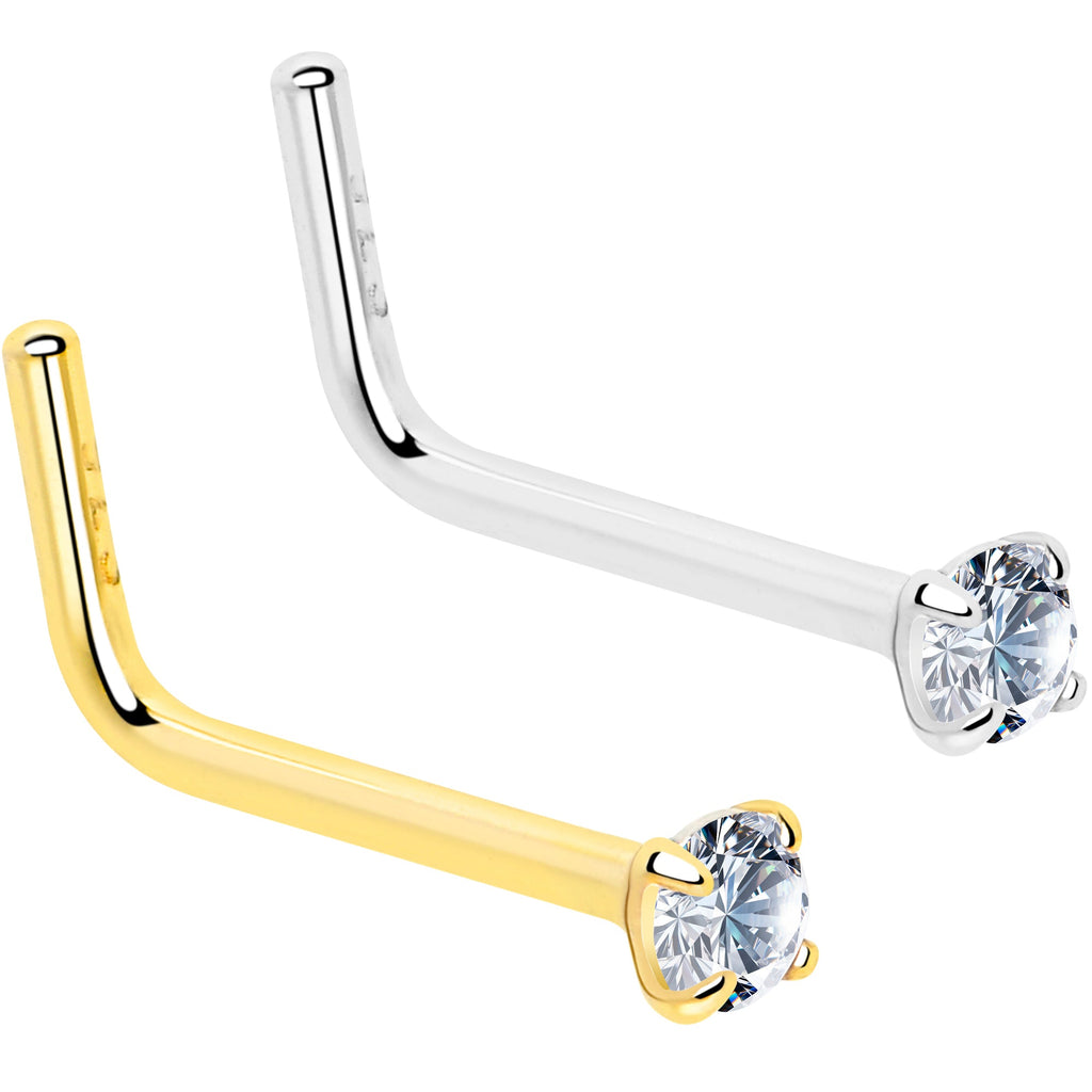 BodyCandy 20G Gold Plated 925 Sterling Silver 2mm CZ L-Shape Nose Ring — main product shot