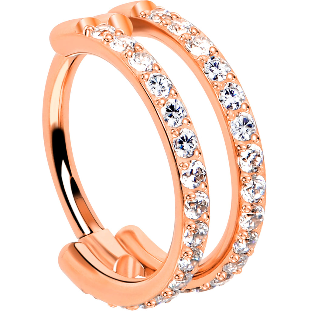 BodyCandy 18G Double Row Micro Gem Implant Grade Titanium Hinged Double Hoop Nose Ring — feature highlight