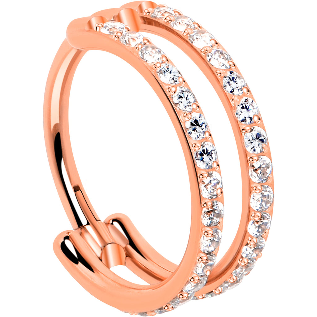 BodyCandy 18G Double Row Micro Gem Implant Grade Titanium Hinged Double Hoop Nose Ring — product on model