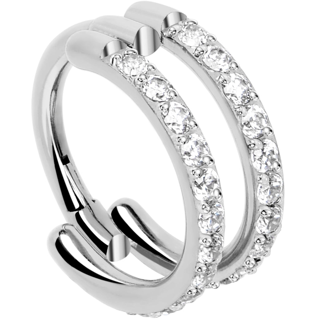 BodyCandy 18G Double Row Micro Gem Implant Grade Titanium Hinged Double Hoop Nose Ring — flat-lay composition