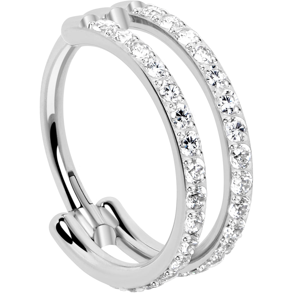 BodyCandy 18G Double Row Micro Gem Implant Grade Titanium Hinged Double Hoop Nose Ring — detail close-up