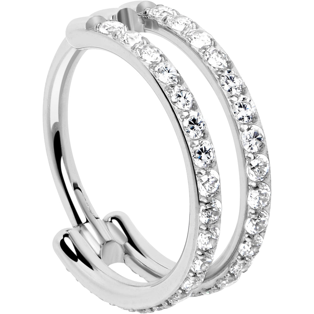BodyCandy 18G Double Row Micro Gem Implant Grade Titanium Hinged Double Hoop Nose Ring — detail close-up