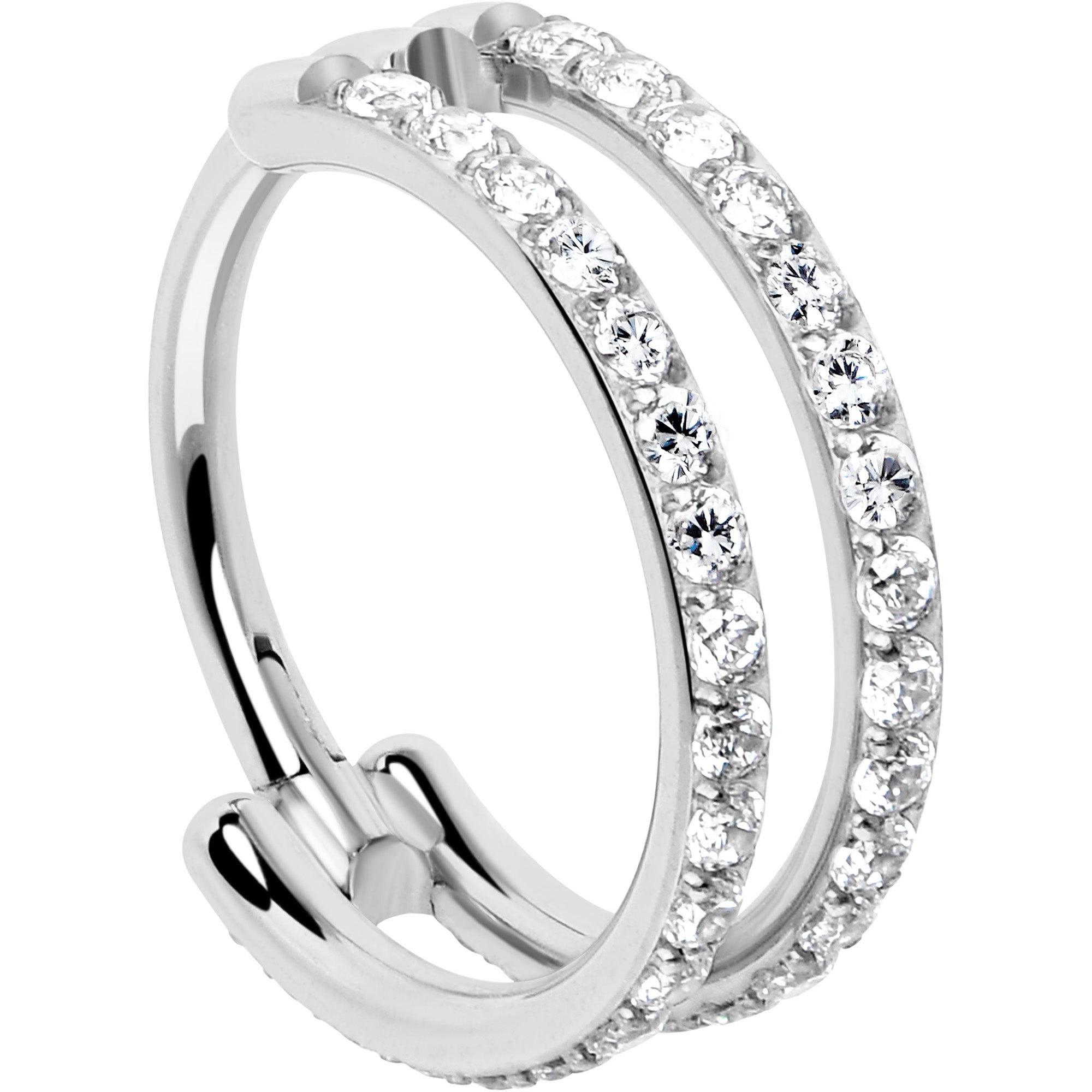 BodyCandy 18G Double Row Micro Gem Implant Grade Titanium Hinged Double Hoop Nose Ring — detail close-up