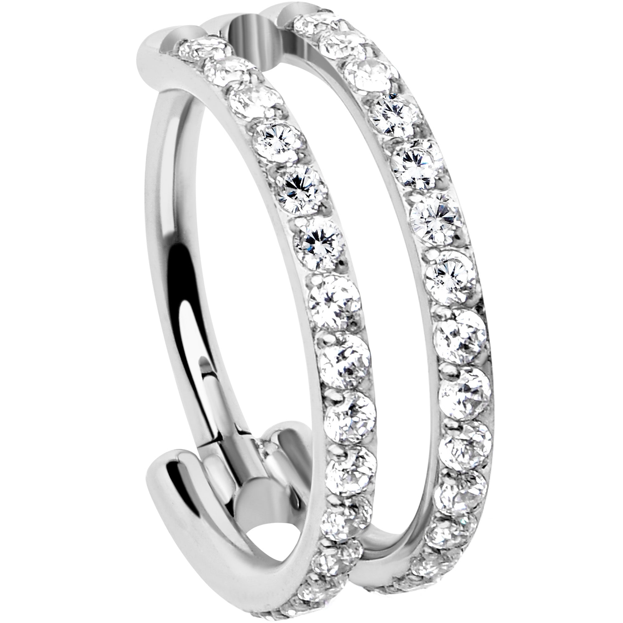 BodyCandy 18G Double Row Micro Gem Implant Grade Titanium Hinged Double Hoop Nose Ring — lifestyle context