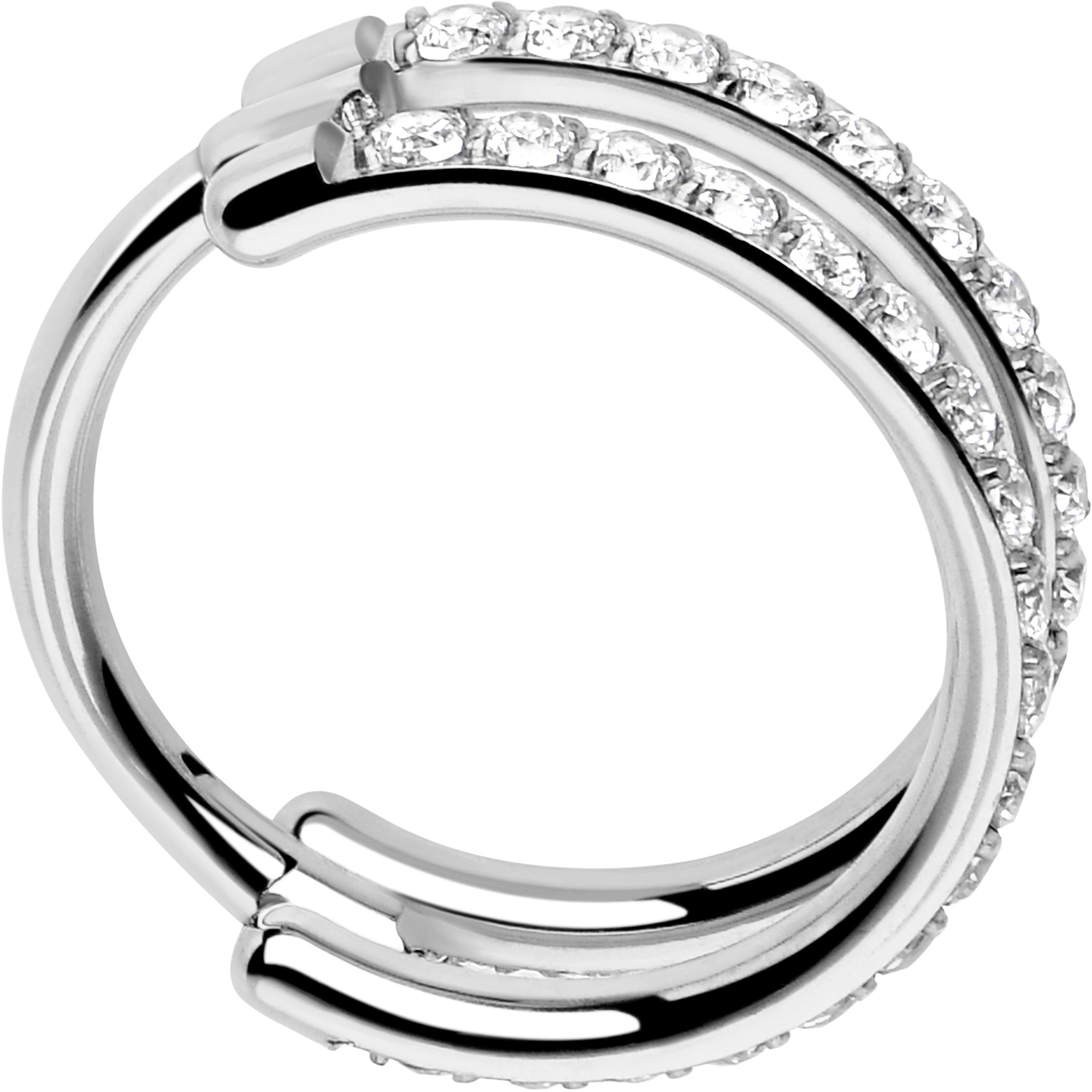 BodyCandy 18G Double Row Micro Gem Implant Grade Titanium Hinged Double Hoop Nose Ring — back view