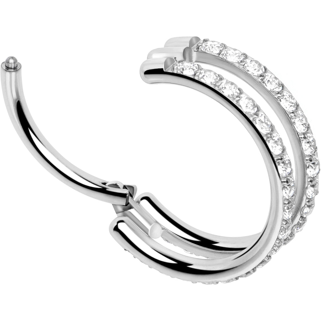BodyCandy 18G Double Row Micro Gem Implant Grade Titanium Hinged Double Hoop Nose Ring — alternative angle