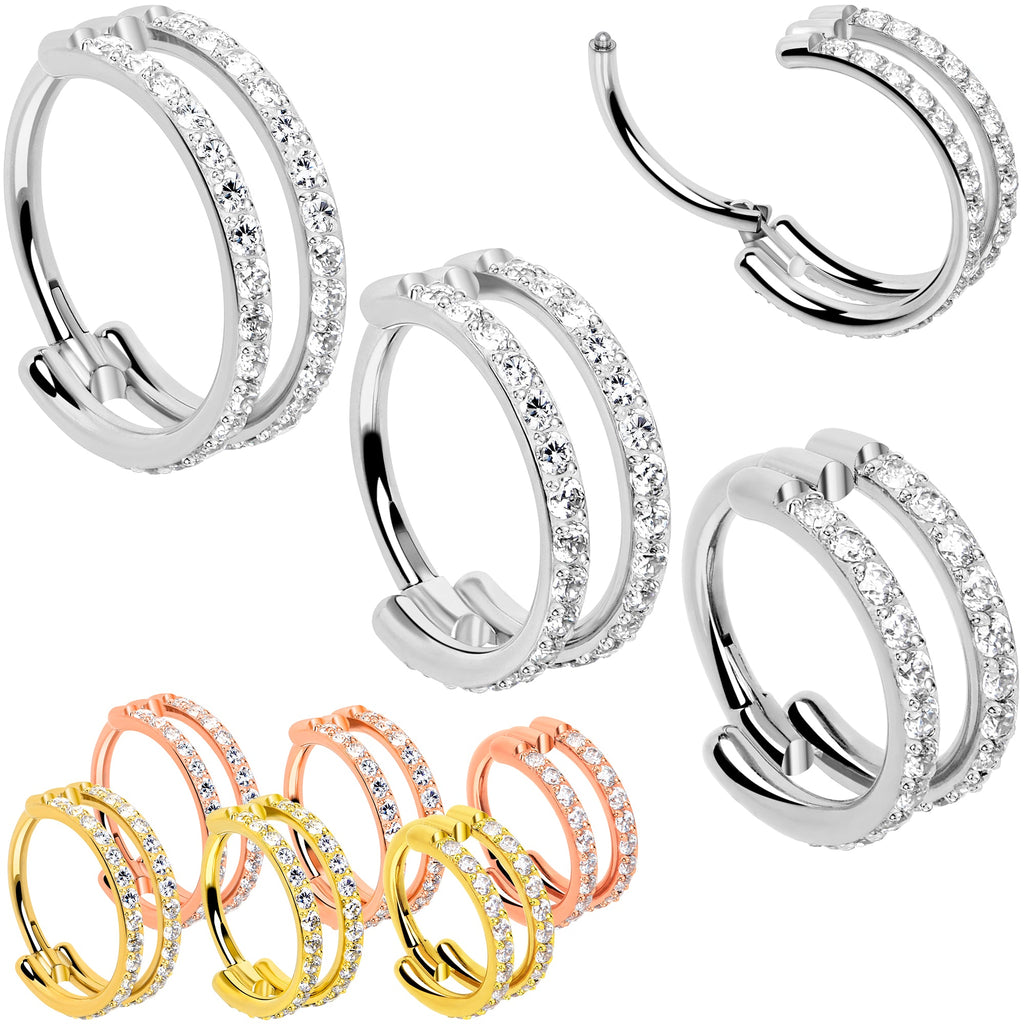 BodyCandy 18G Double Row Micro Gem Implant Grade Titanium Hinged Double Hoop Nose Ring — main product shot