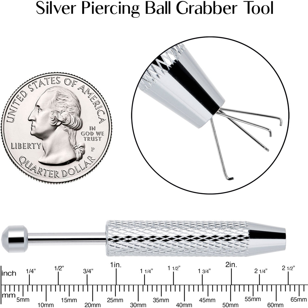 BodyCandy Silver Piercing Ball Grabber Tool 2.48 Inch Length — detail close-up