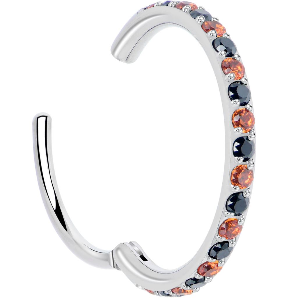 BodyCandy 20G Micro Gem Titanium Hinged Nose Hoop - Black Orange Nose Ring — detail close-up