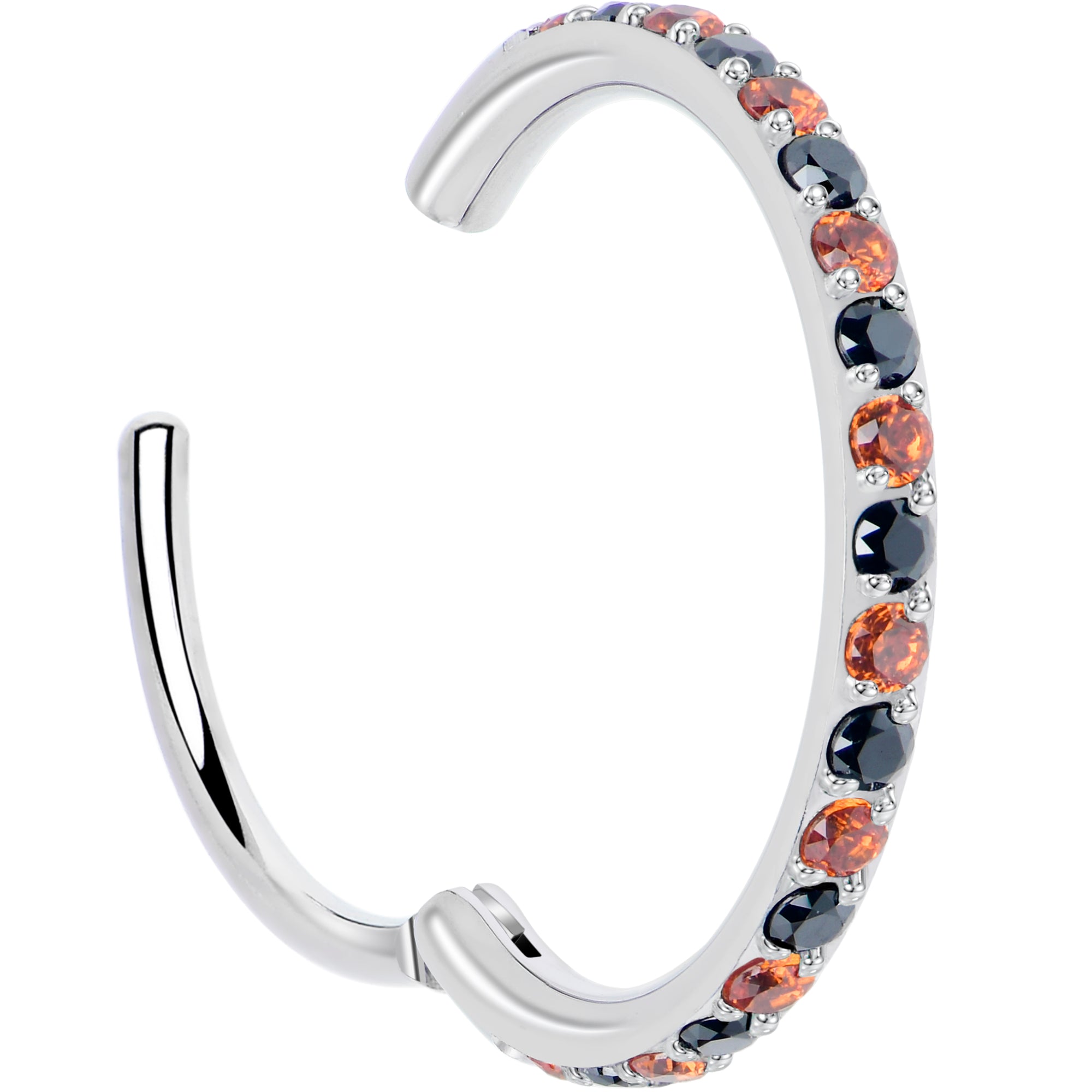 BodyCandy 20G Micro Gem Titanium Hinged Nose Hoop - Black Orange Nose Ring — detail close-up