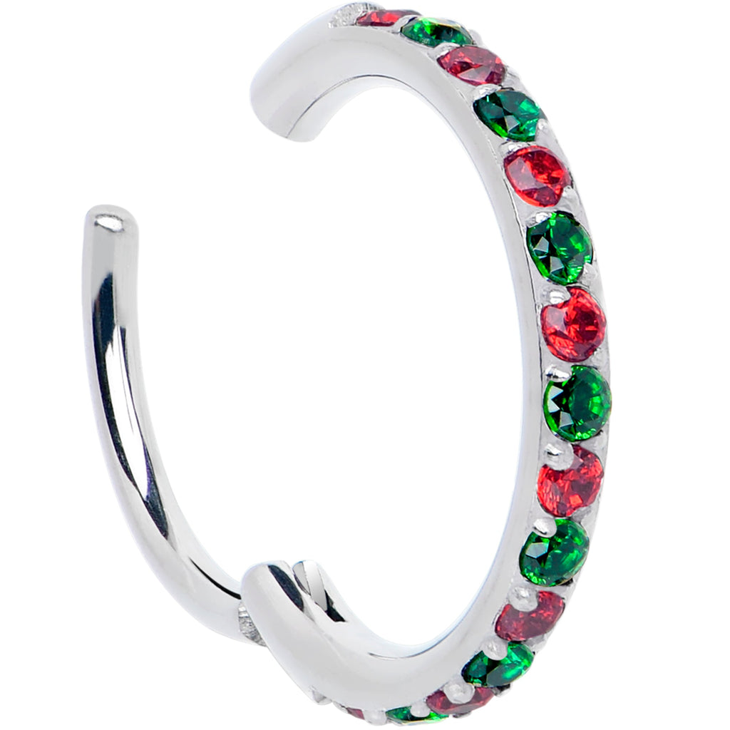 BodyCandy 20G Micro Gem Titanium Hinged Nose Hoop - Christmas Nose Ring — detail close-up