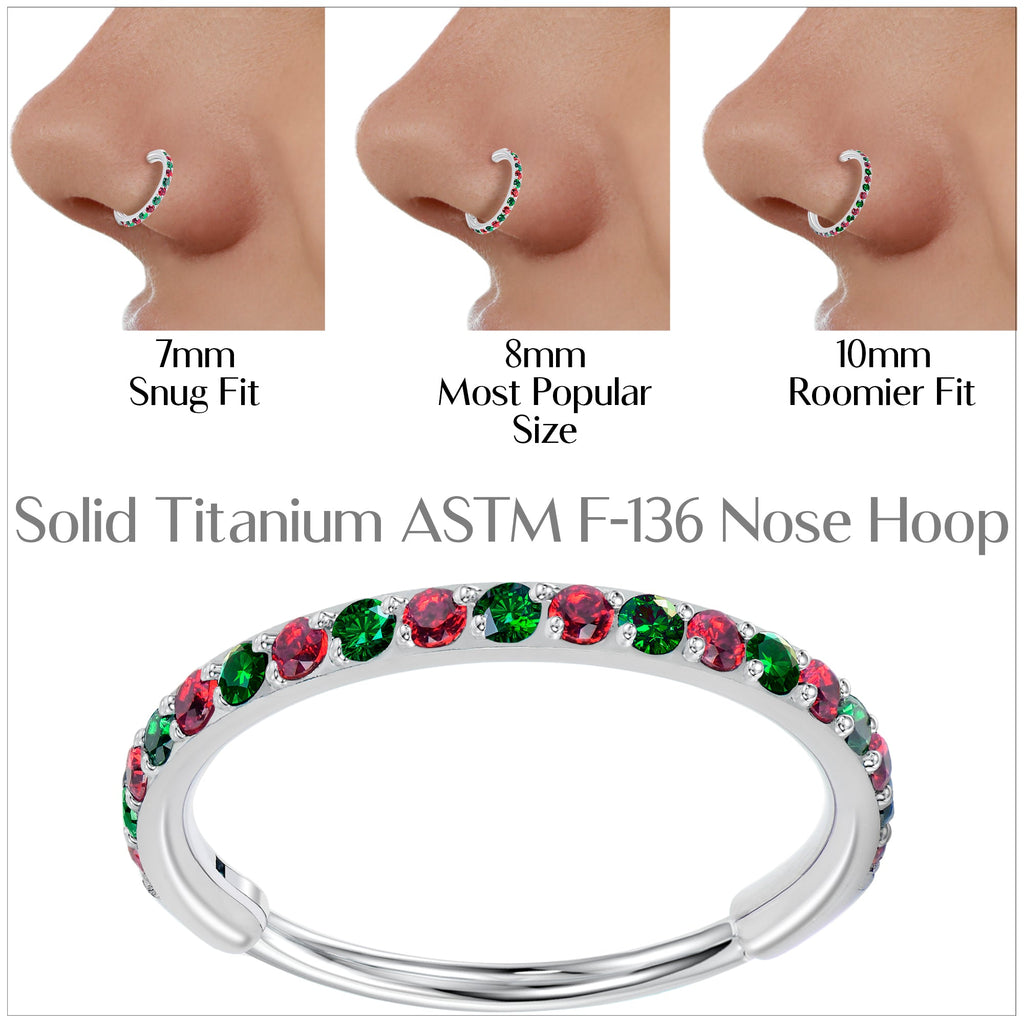 BodyCandy 20G Micro Gem Titanium Hinged Nose Hoop - Christmas Nose Ring — back view