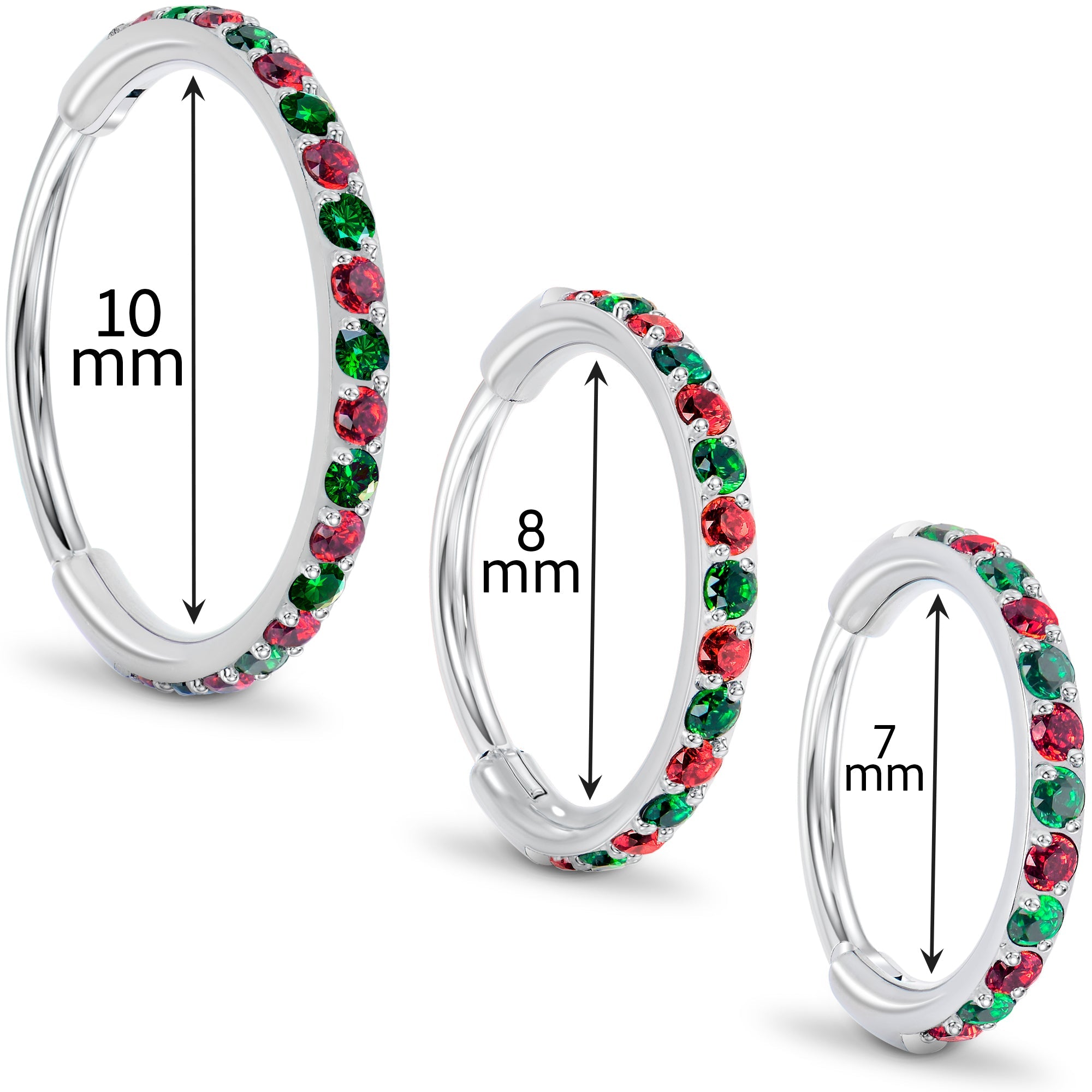 BodyCandy 20G Micro Gem Titanium Hinged Nose Hoop - Christmas Nose Ring — side view