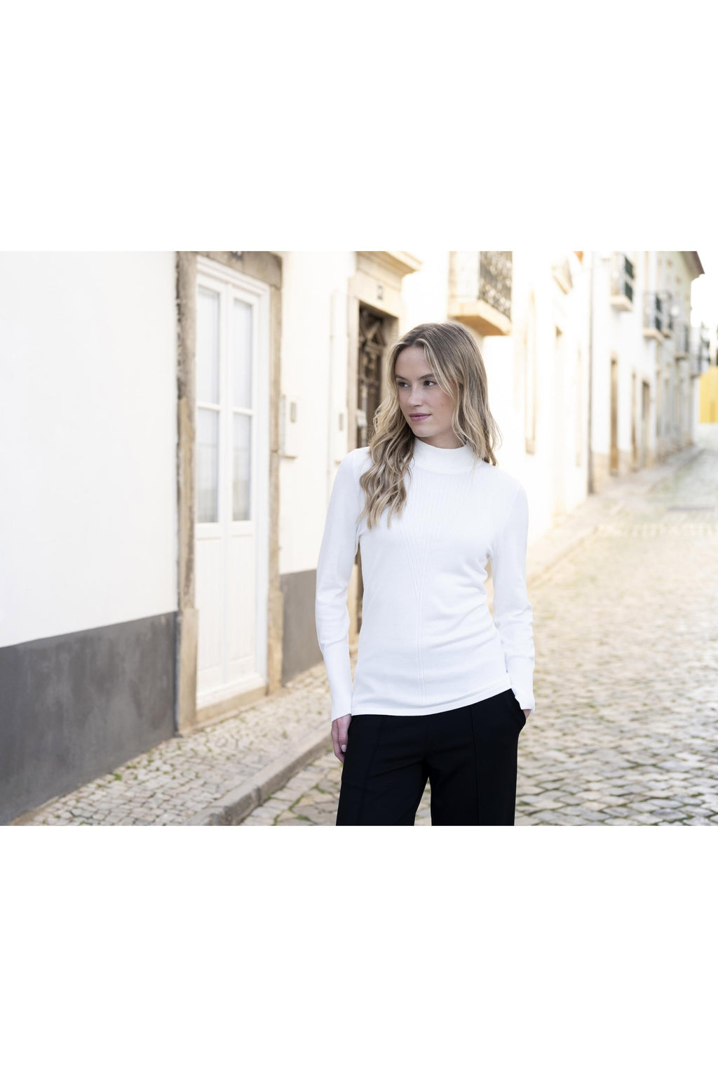 KADOU BOUTIQUE Chevron Knit Turtleneck Sweater — back view