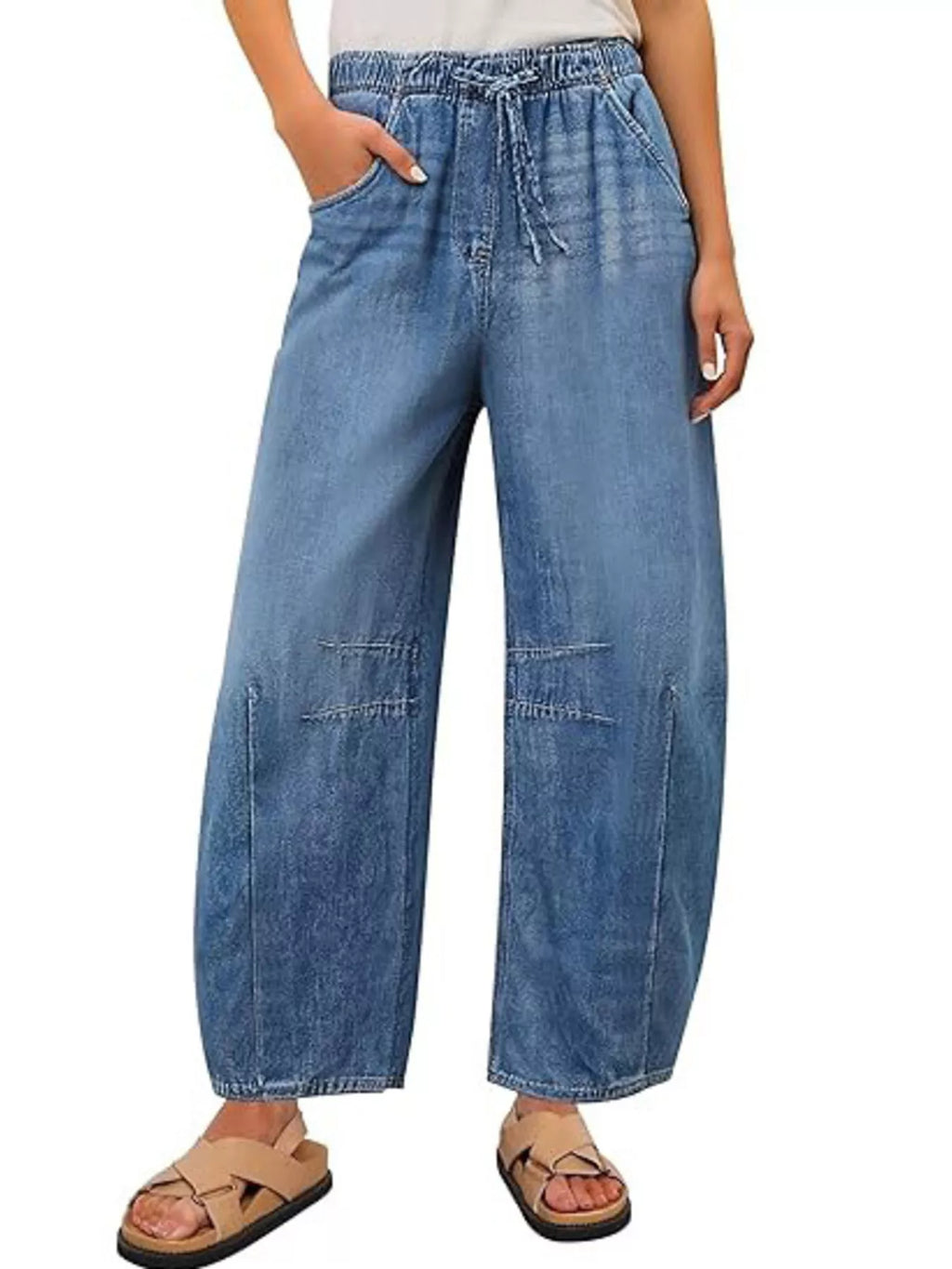 Elastic Waist Wide Leg Jeans