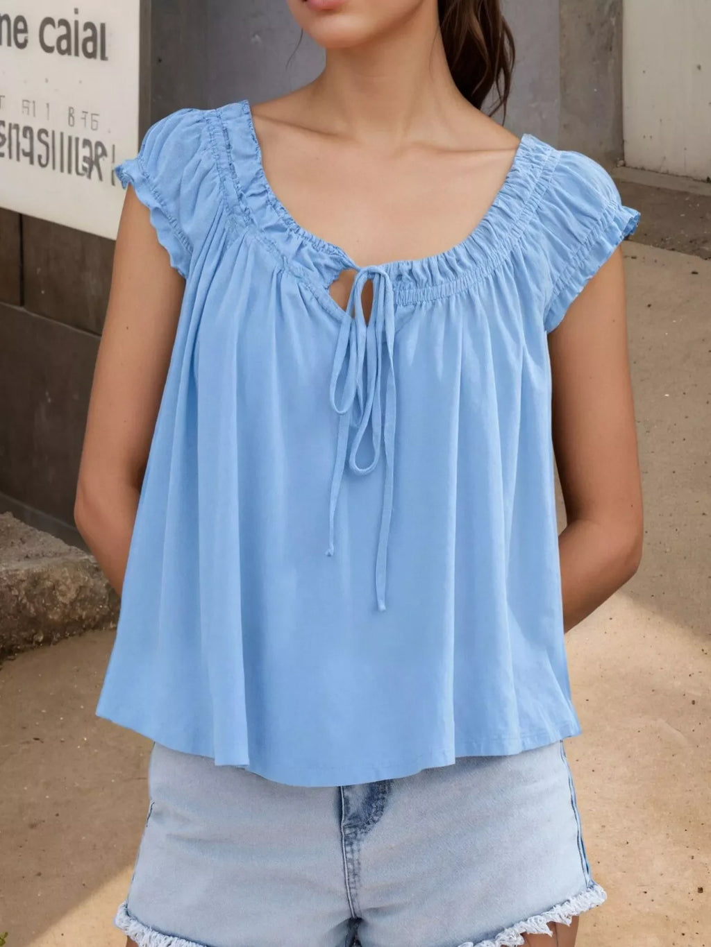 Tie Front Solid Color Blouse