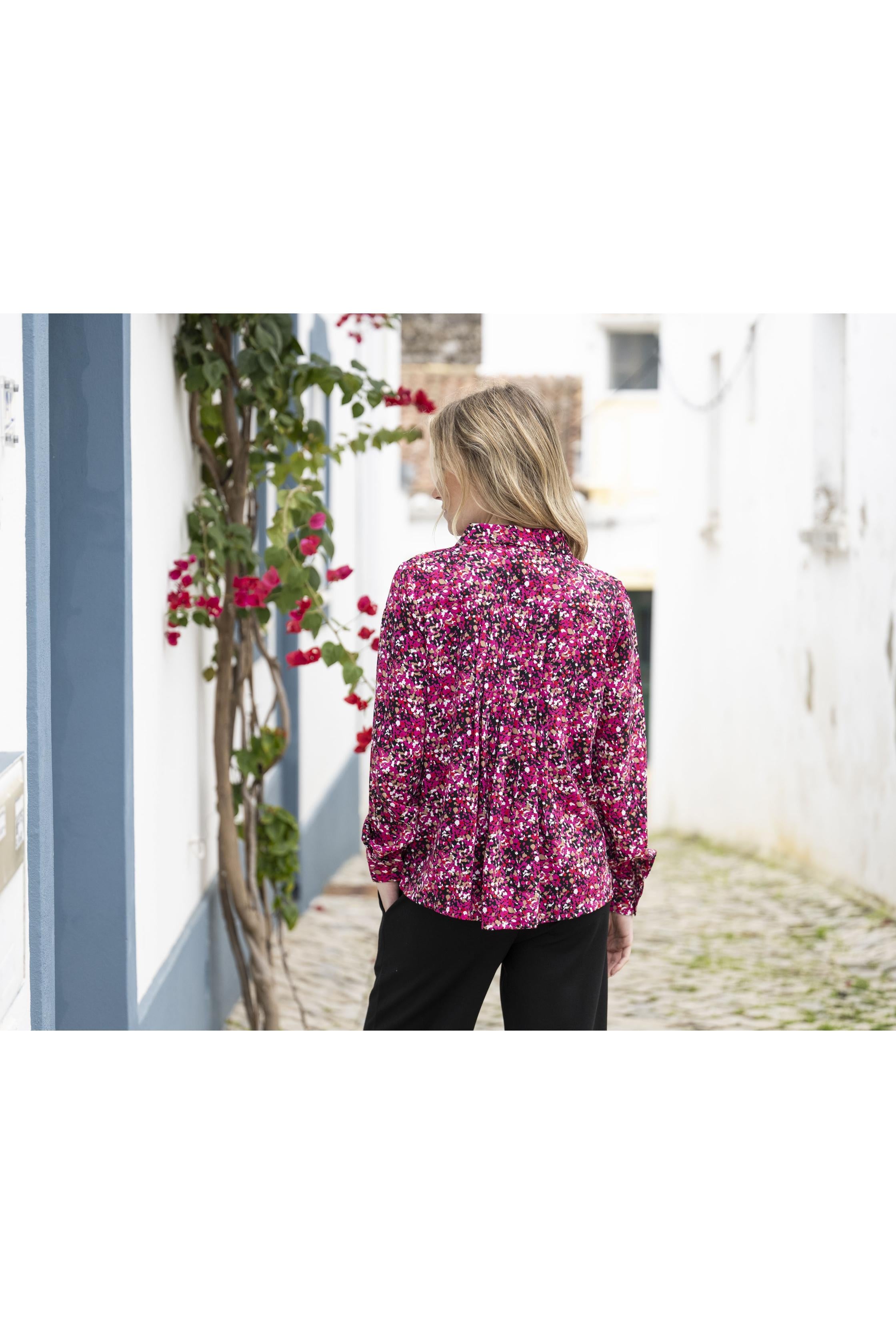 KADOU BOUTIQUE Collared Multi Print Blouse — lifestyle context