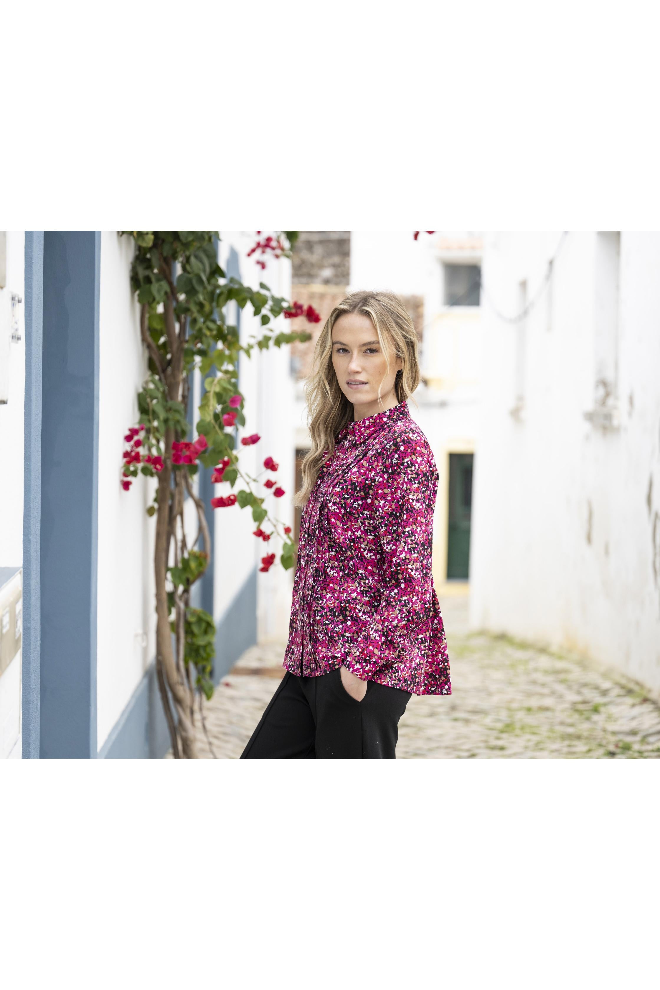 KADOU BOUTIQUE Collared Multi Print Blouse — detail close-up