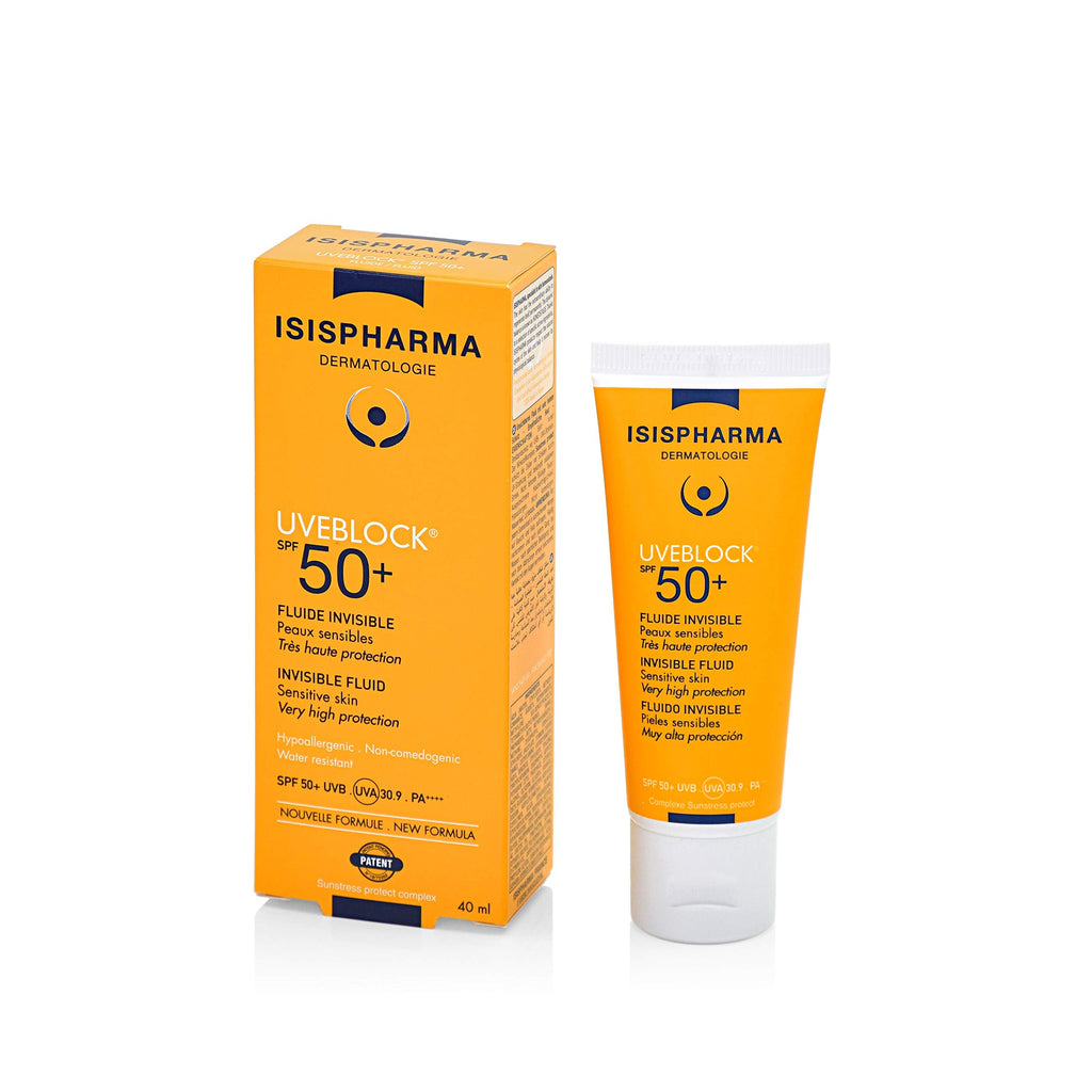 Isis Pharma Uveblock Invisible Fluid SPF50+ Sunscreen - Lightweight, Non-Greasy, UVA/UVB Protection