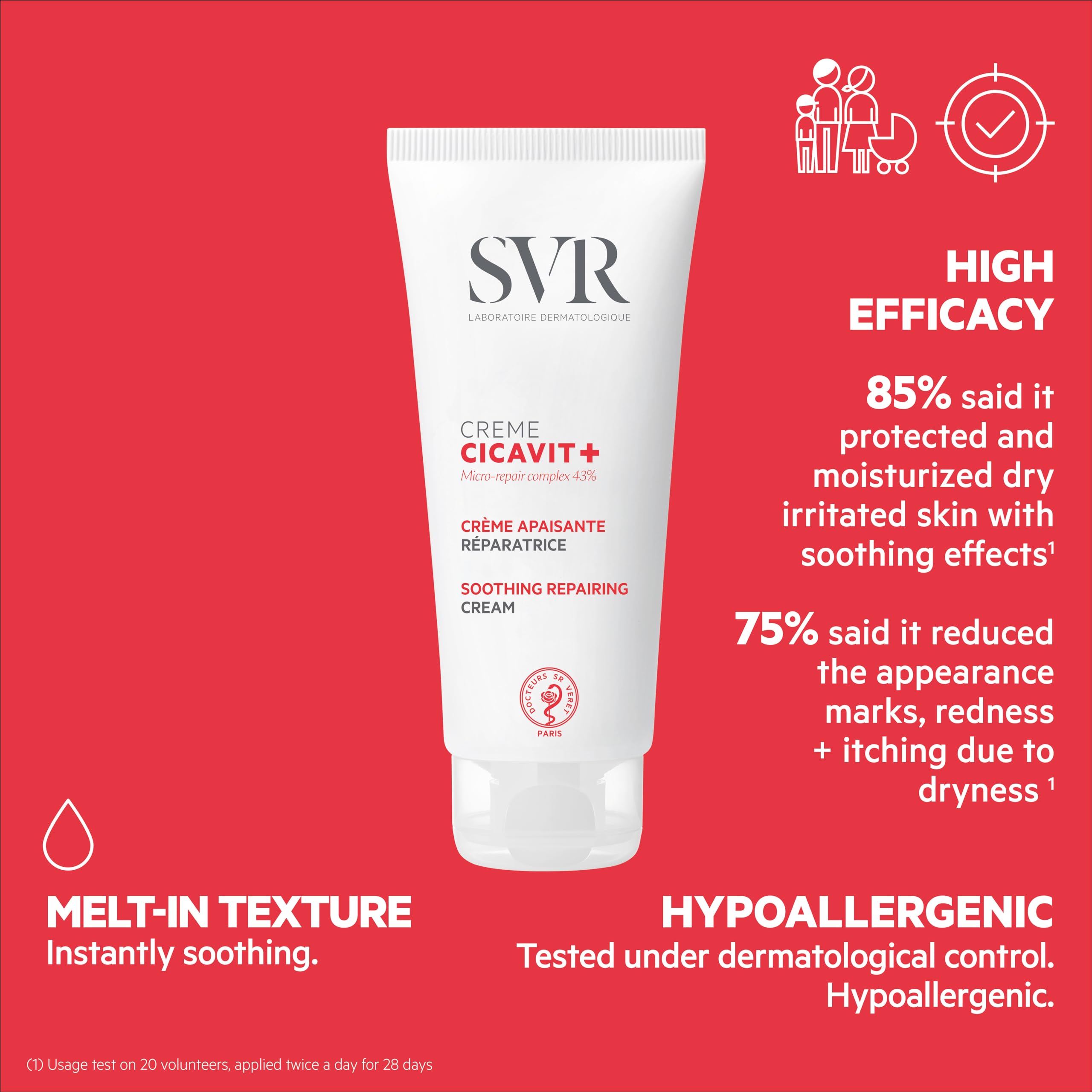 SVR Cicavit+ Creme 100ml - Soothing Moisturizing Cream for Irritated Skin, Non-Greasy, Suitable for Babies, Children, and Adults