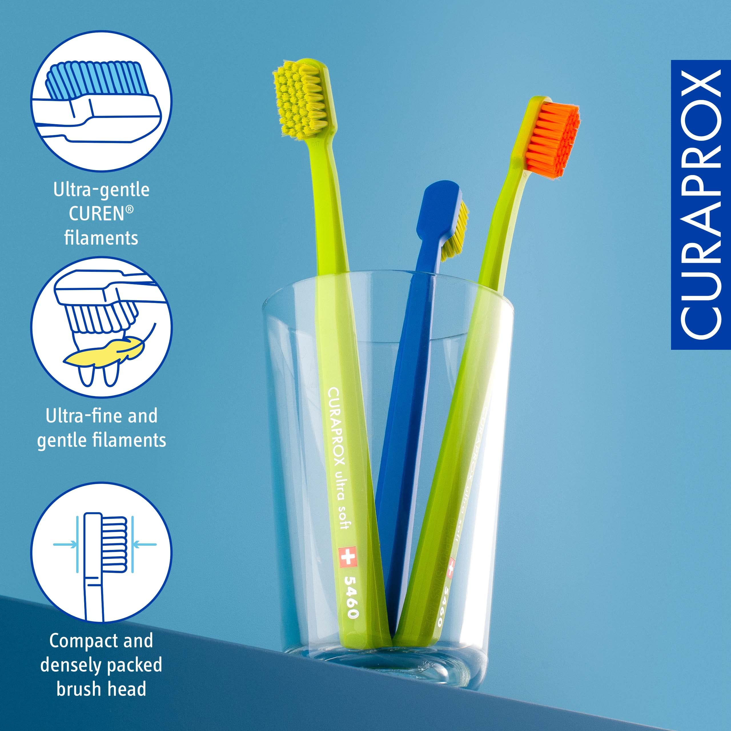 Curaprox 5460 Ultra Soft Manual Toothbrush for Sensitive Teeth and Gums - Gentle & Effective Plaque Removal
