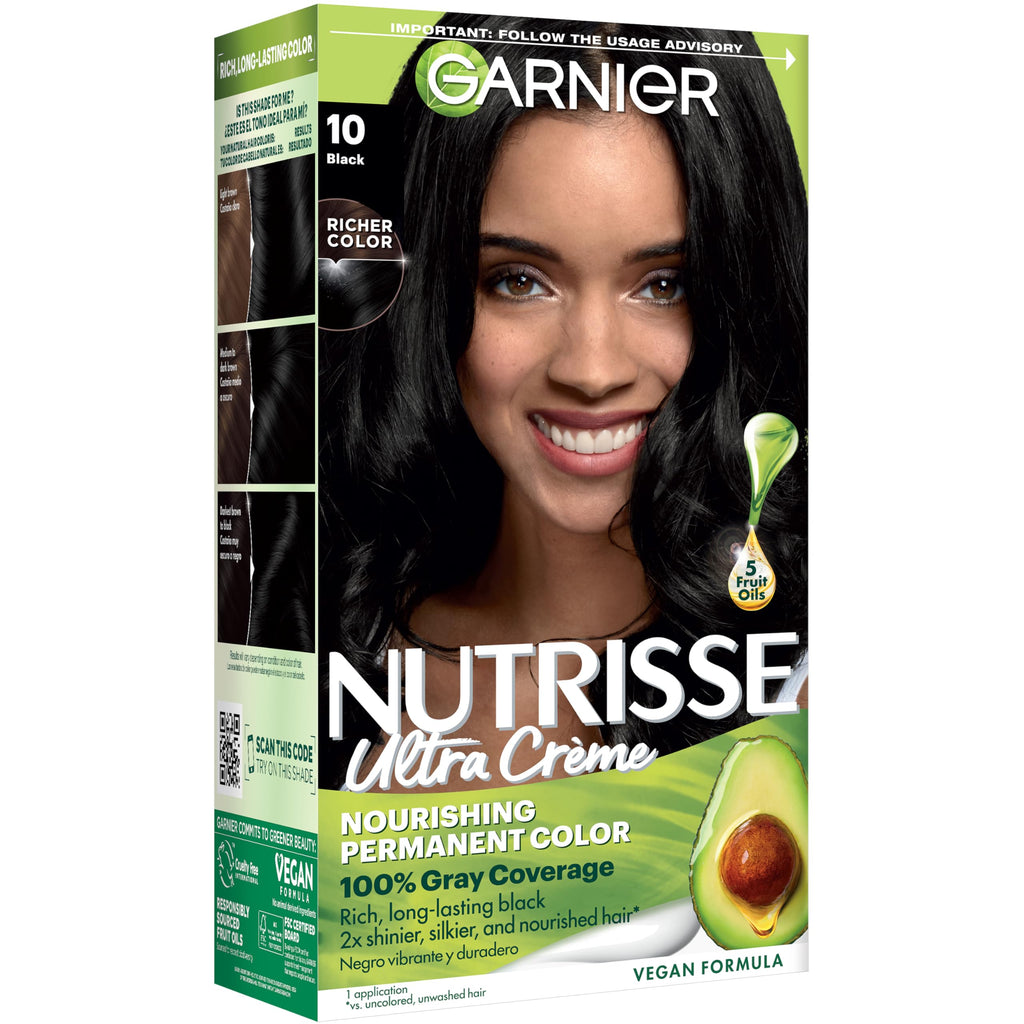 Garnier Nutrisse Ultra Creme 1 Black Hair Dye - Vegan Hair Dye, Nourishing Hair Color