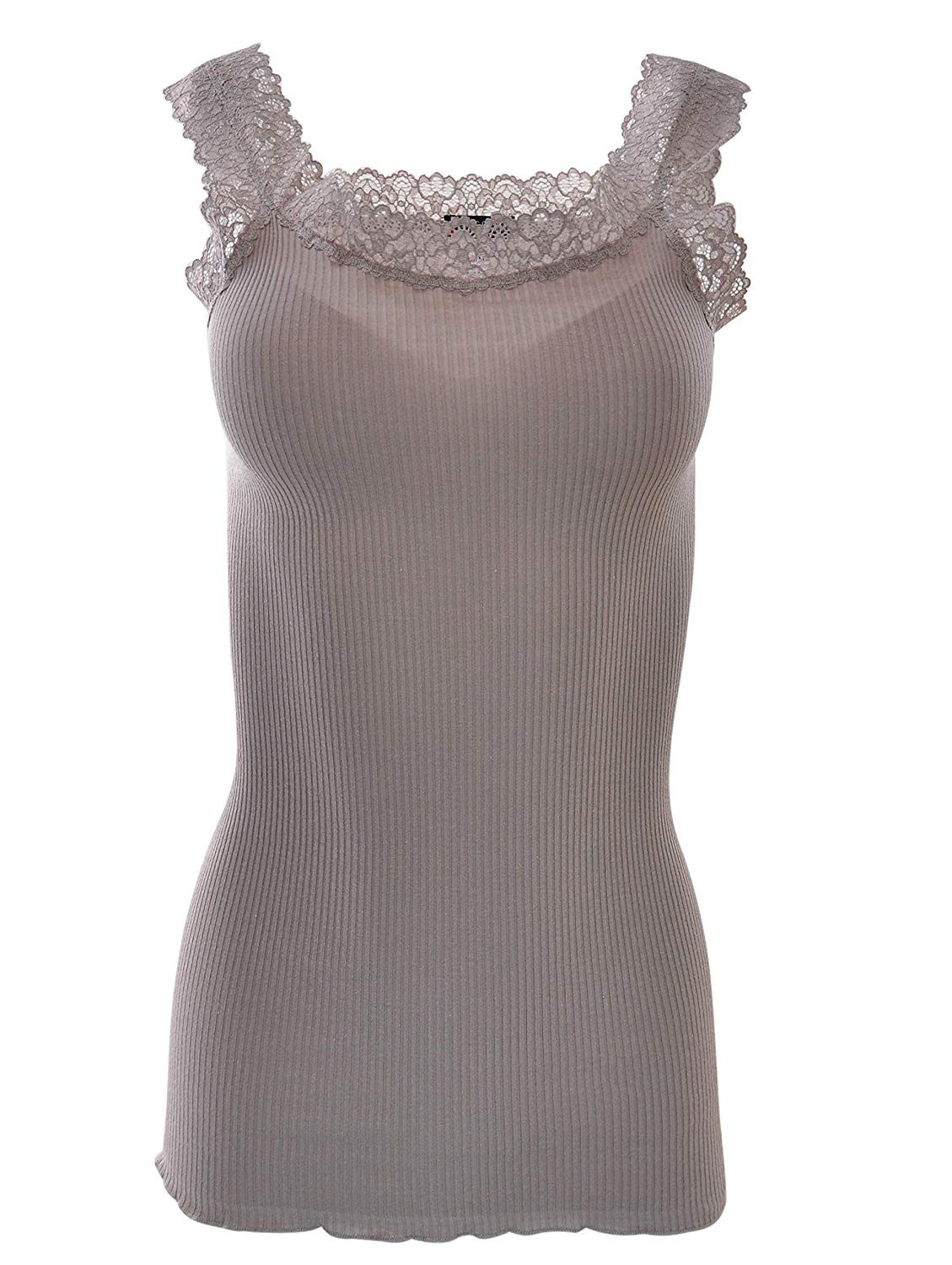 tittimitti BASIC COTTON Free Spirit Premium Quality 100% Cotton Women's Lace Trim Tank Top Made in Italy — alternative angle