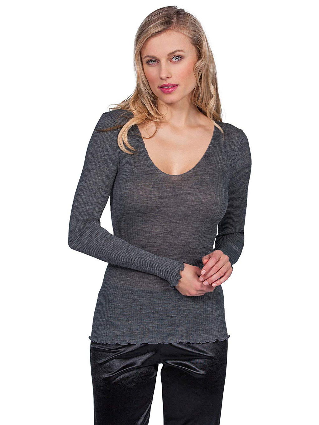 tittimitti EGI Luxury Wool Silk V-Neck Long Sleeve Top. Proudly Made in Italy (1493) — back view
